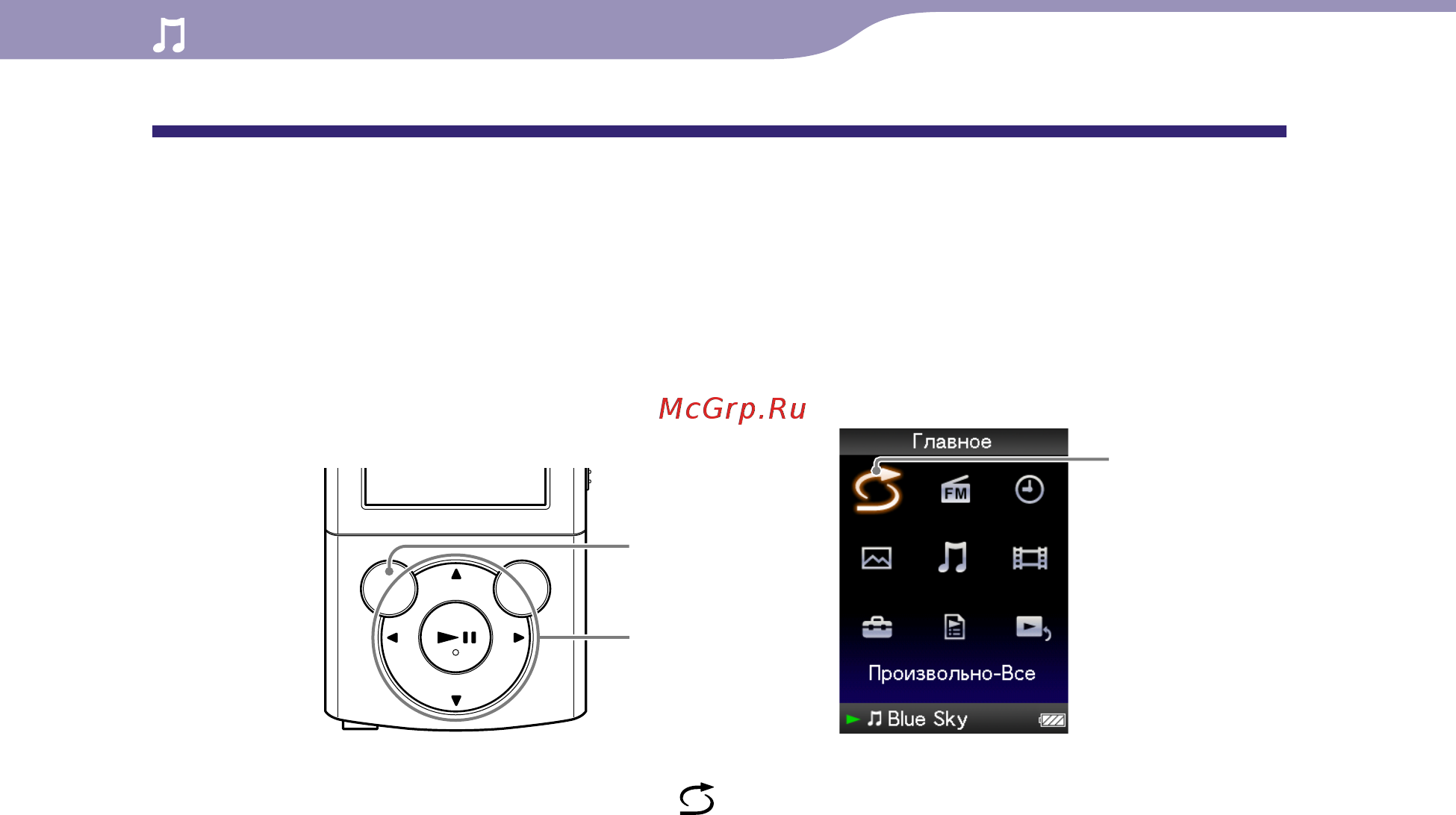 Sony NWZ-E343 [40/118] Воспроизведение всех композиций в случайном порядке