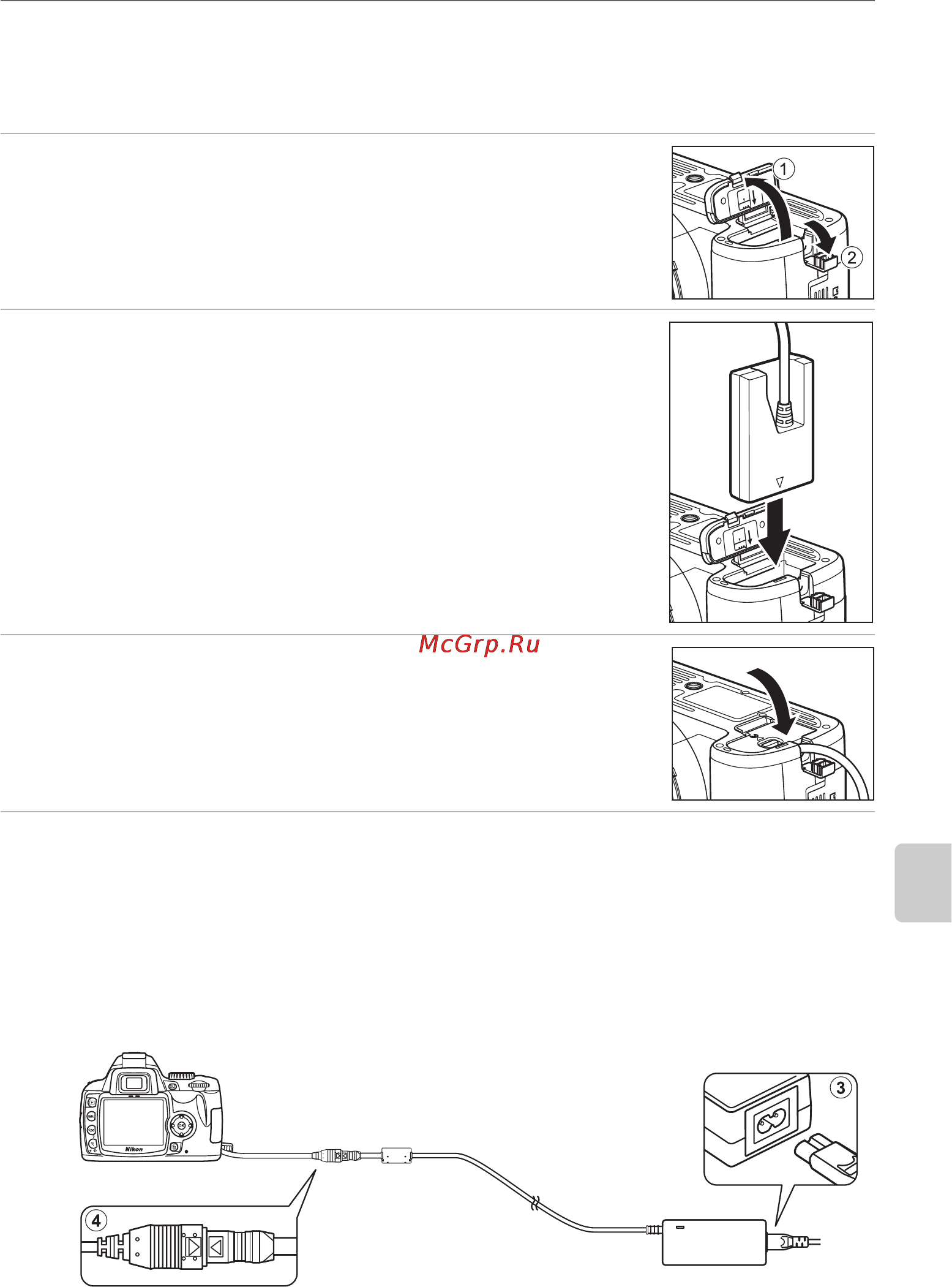 Nikon D60 [169/204] Подключение разъема питания и сетевого блока питания