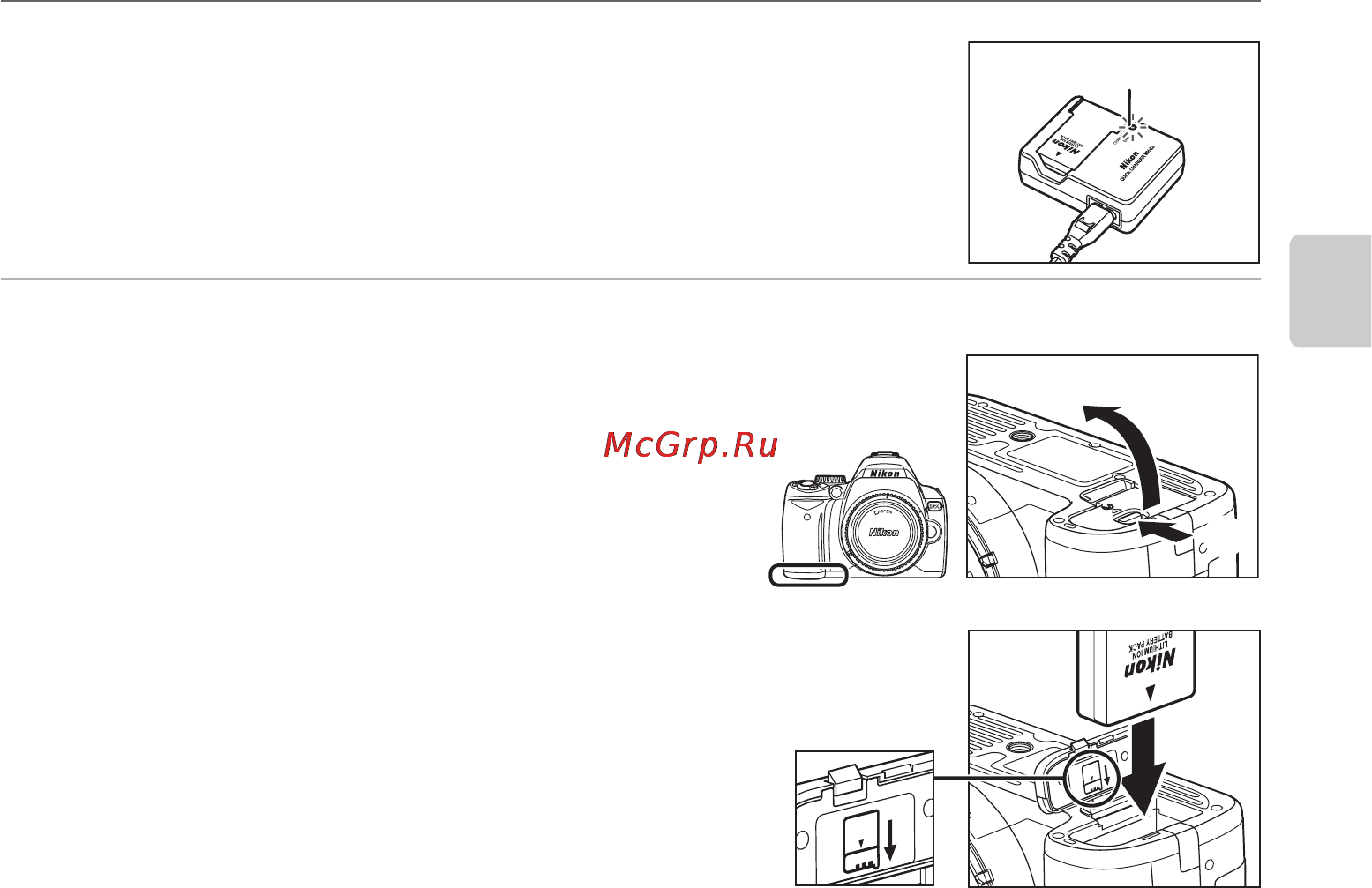 Nikon D60 [29/204] Вставьте батарею