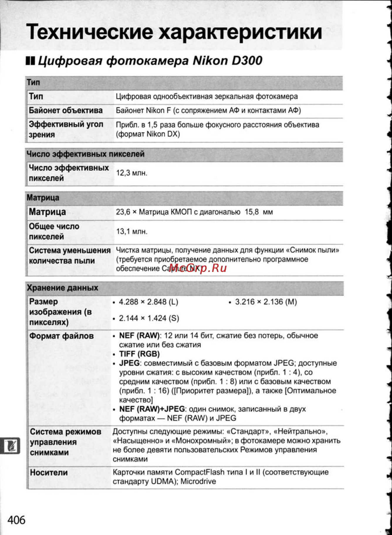 Nikon D300 [432/448] Технические характеристики