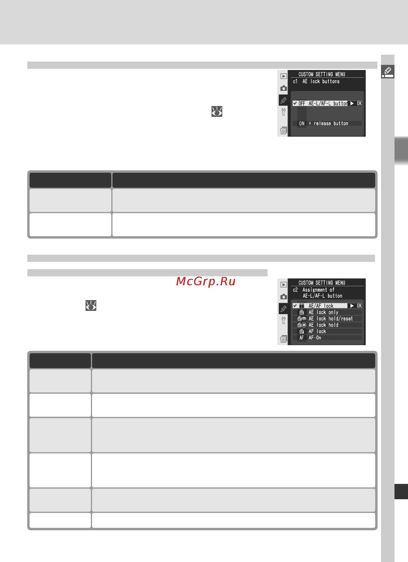Nikon D2Xs [209/287] Назначение функции кнопки ae l af l