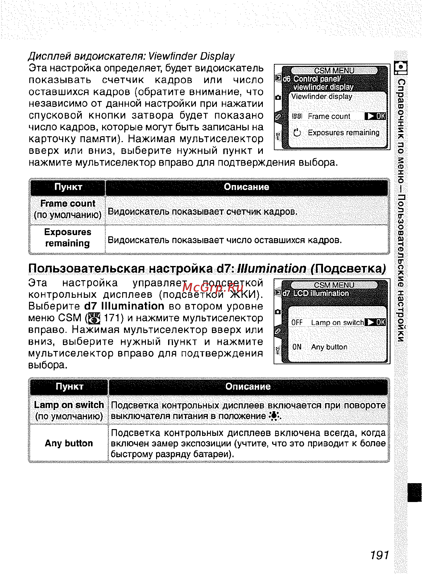 Nikon D2H [202/259] Пользовательская настройка d7 illumination подсветка