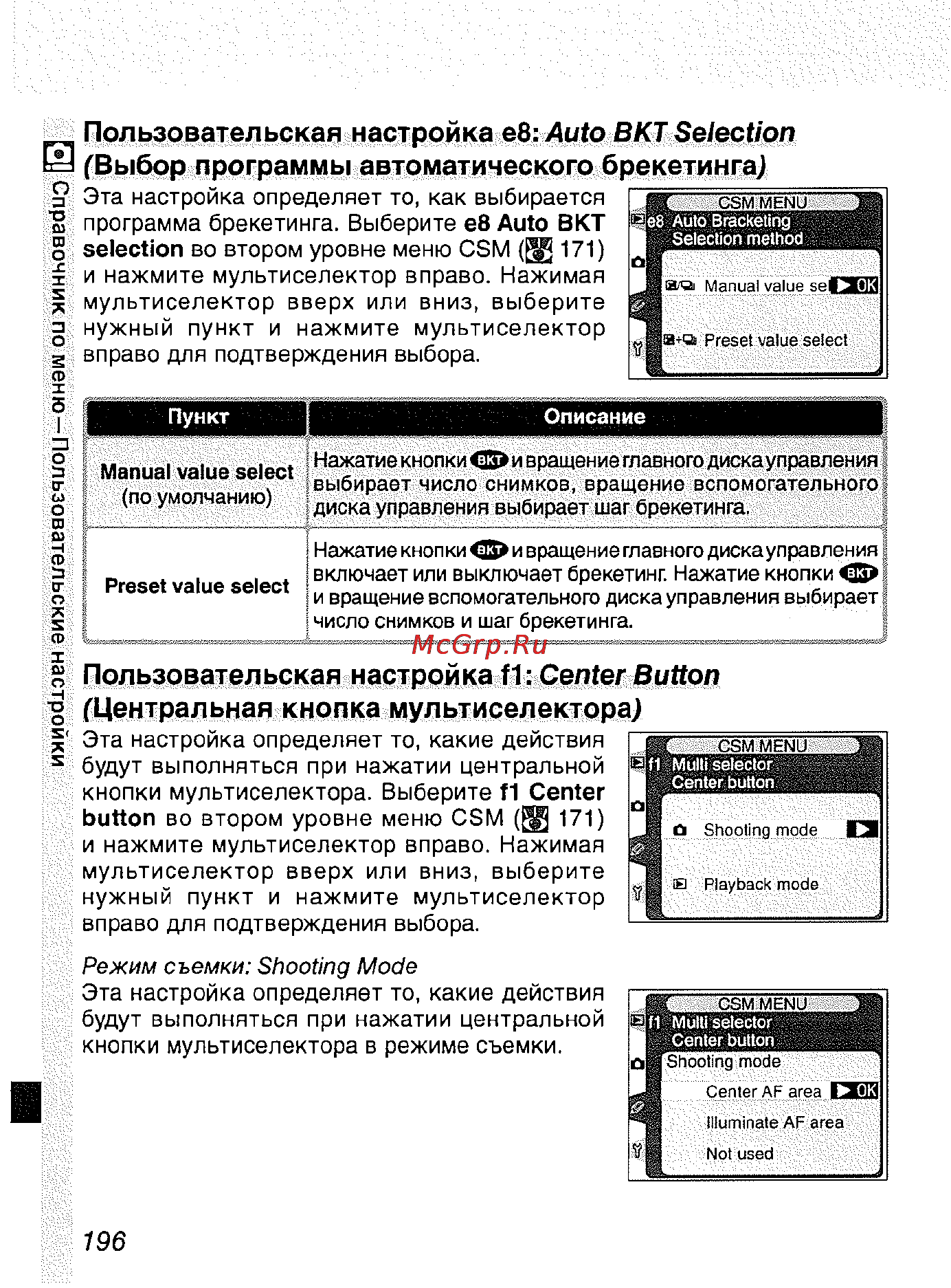 Nikon D2H [207/259] Пользовательская настройка f1 center button центральная кнопка мультиселектора