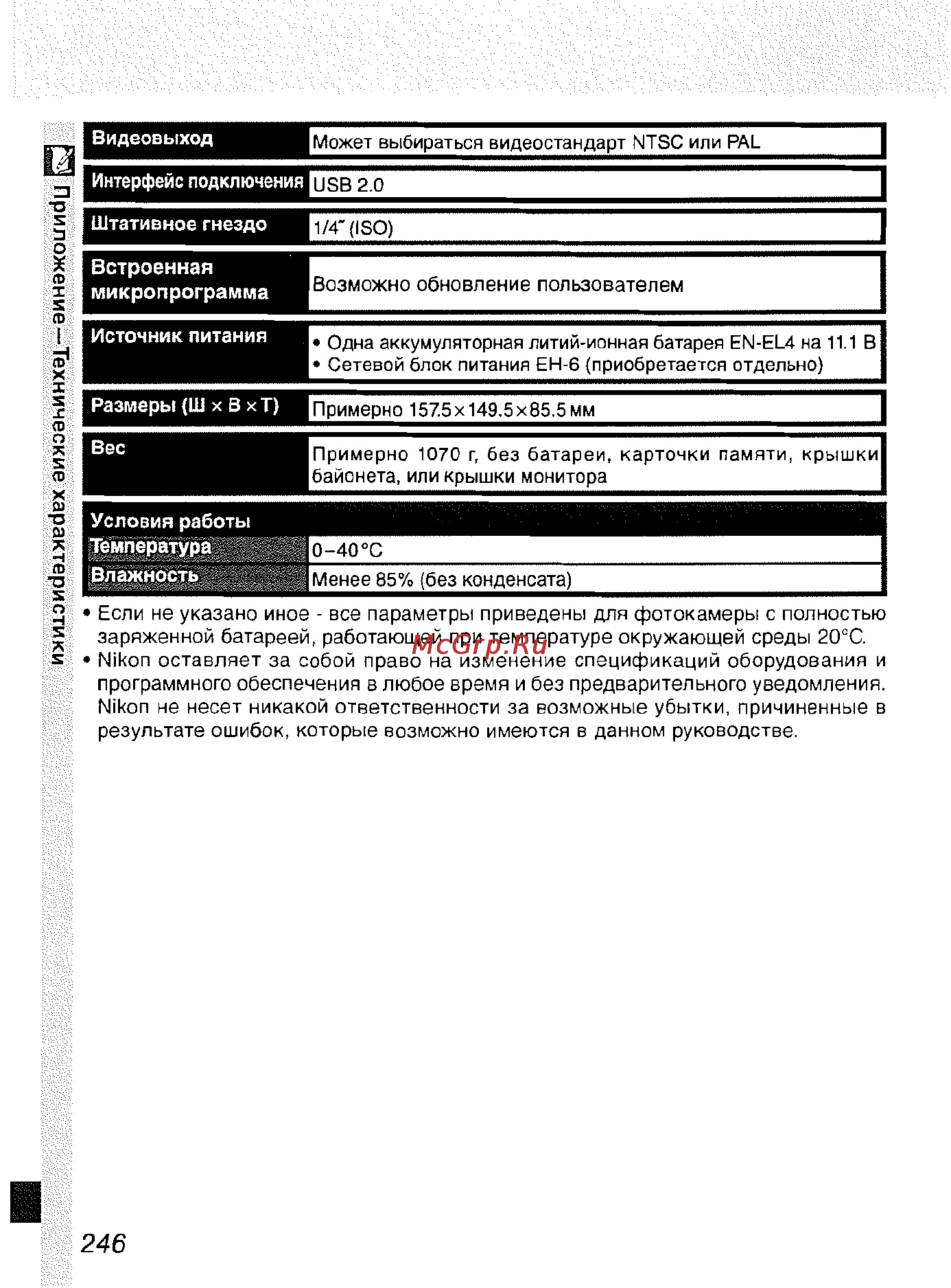Nikon D2H [257/259] Щ приложение технические характеристики