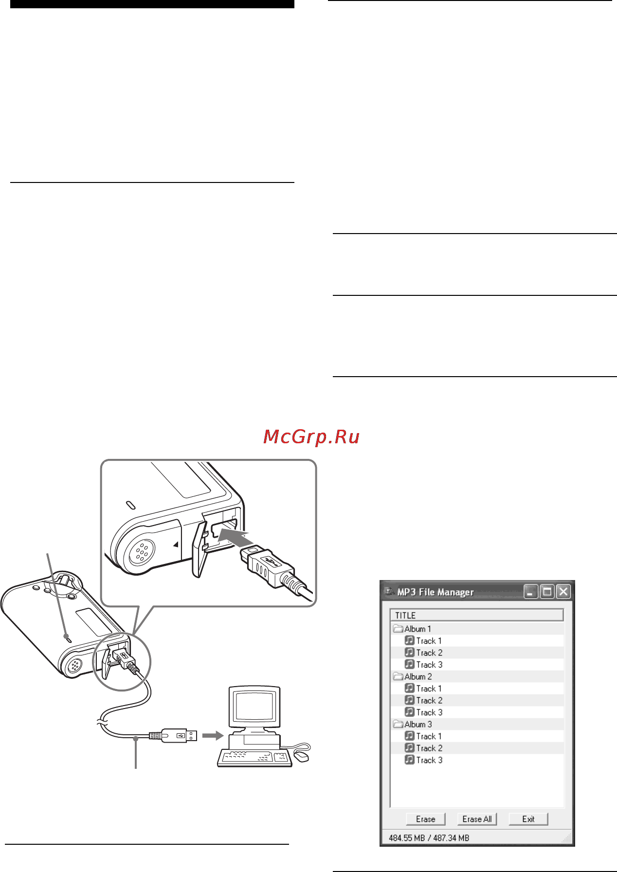 Sony NW-E75 [3/6] Пepeдaчa ayдиофaйлов mp3 c компьютepa нa пpоигpывaтeль network walkman