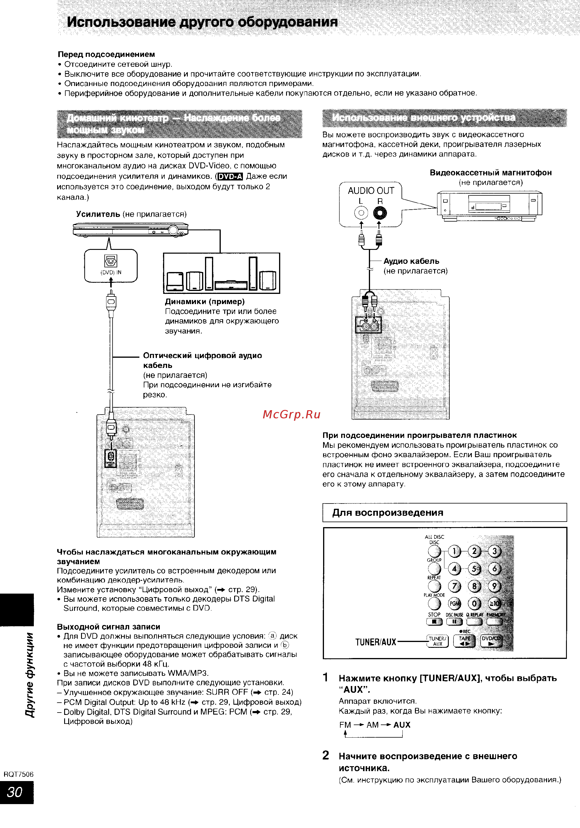 Panasonic SC-PM39 [30/36] Использование другого оборудования