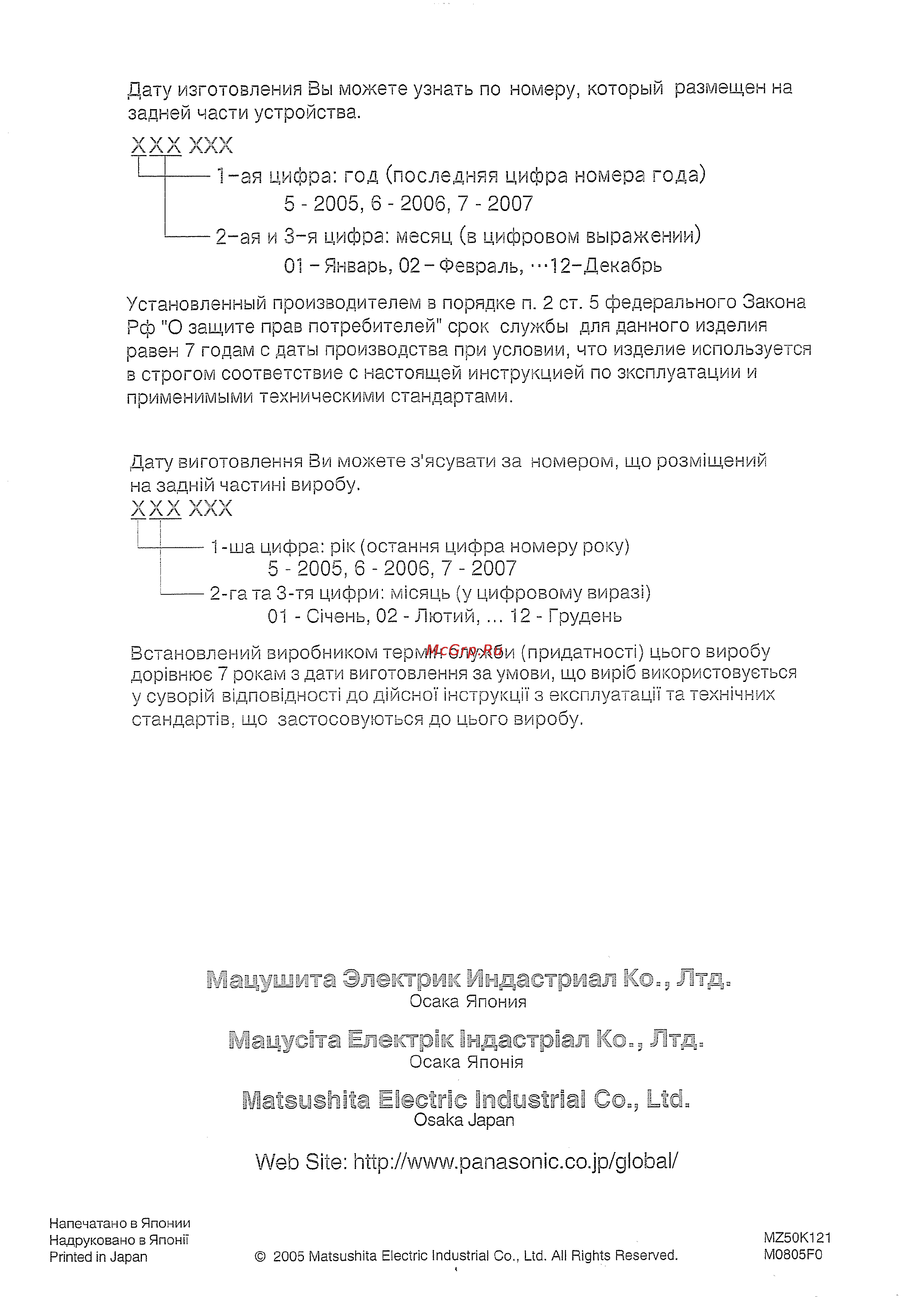 Panasonic MK-G1300PWTQ Инструкция по эксплуатации онлайн [12/12] 12840