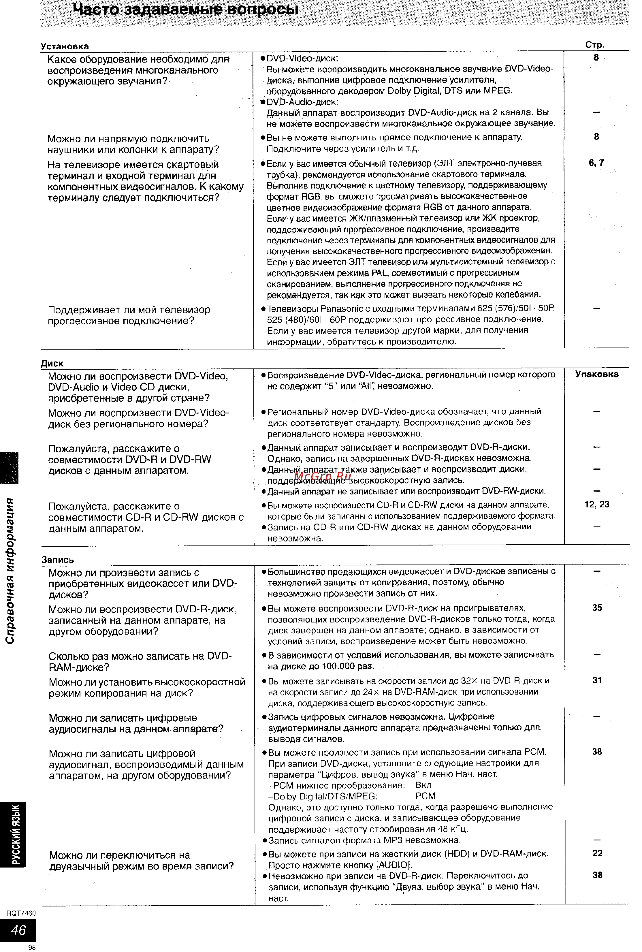 Panasonic DMR-E85H [47/53] Часто задаваемые вопросы