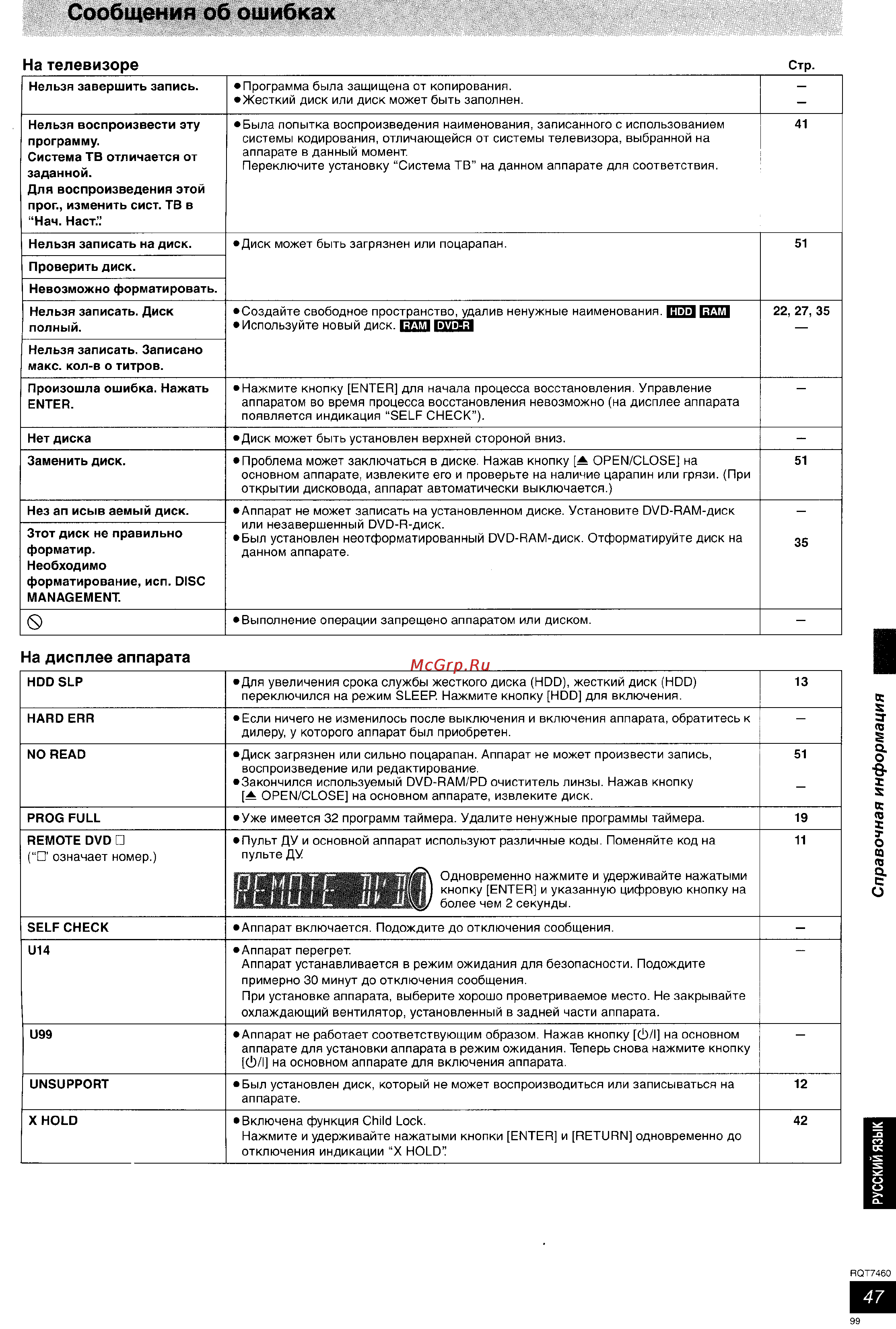 Panasonic DMR-E85H [48/53] Сообщения об ошибках