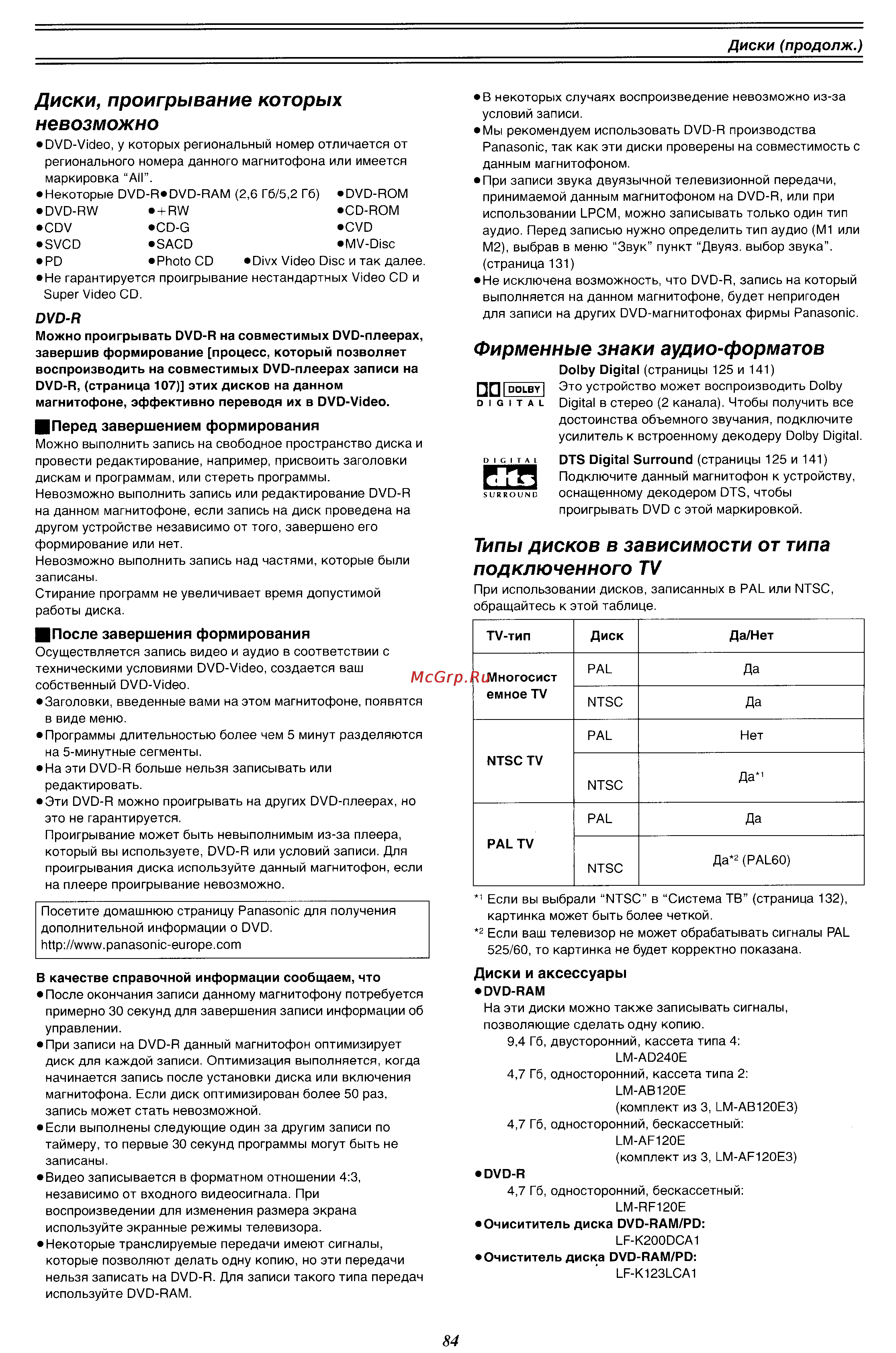 Panasonic DMR-E60 [10/76] Диски проигрывание которых невозможно