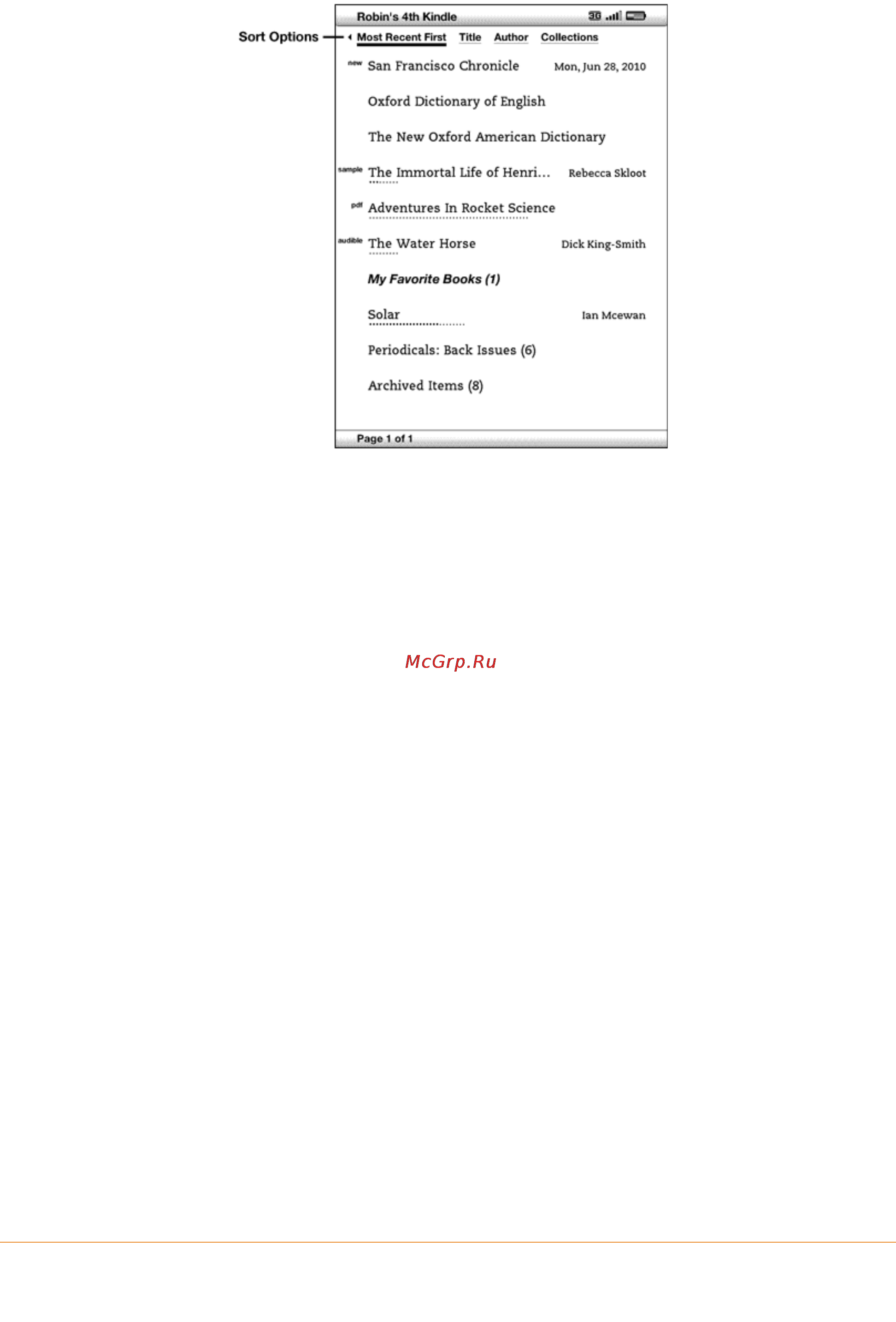 Amazon Kindle 3 WIFI [49/200] Changing how the home screen is sorted