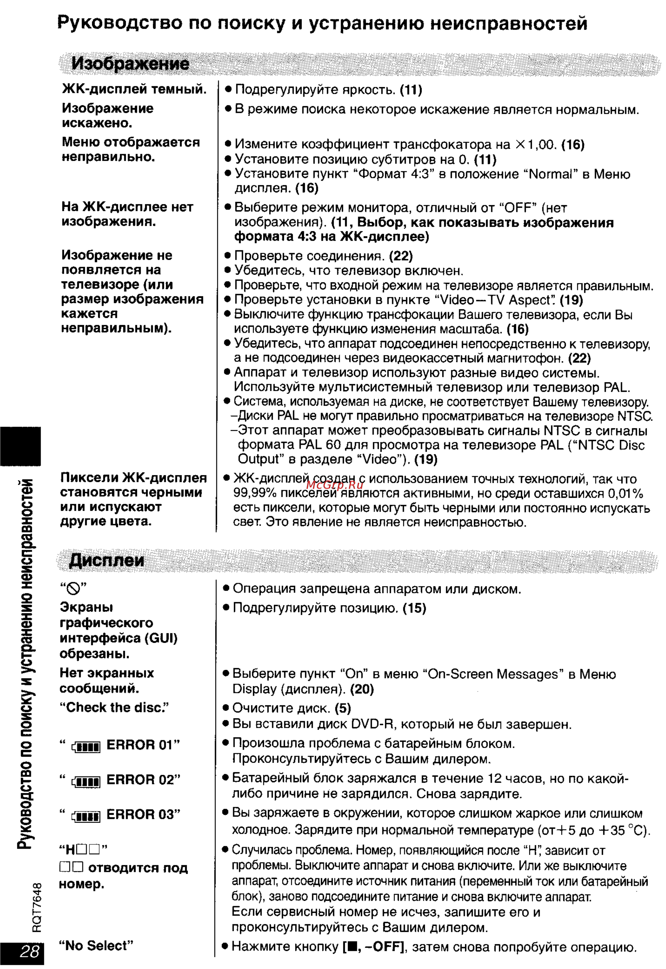 Panasonic DVD-LX8 [28/31] Дисплеи