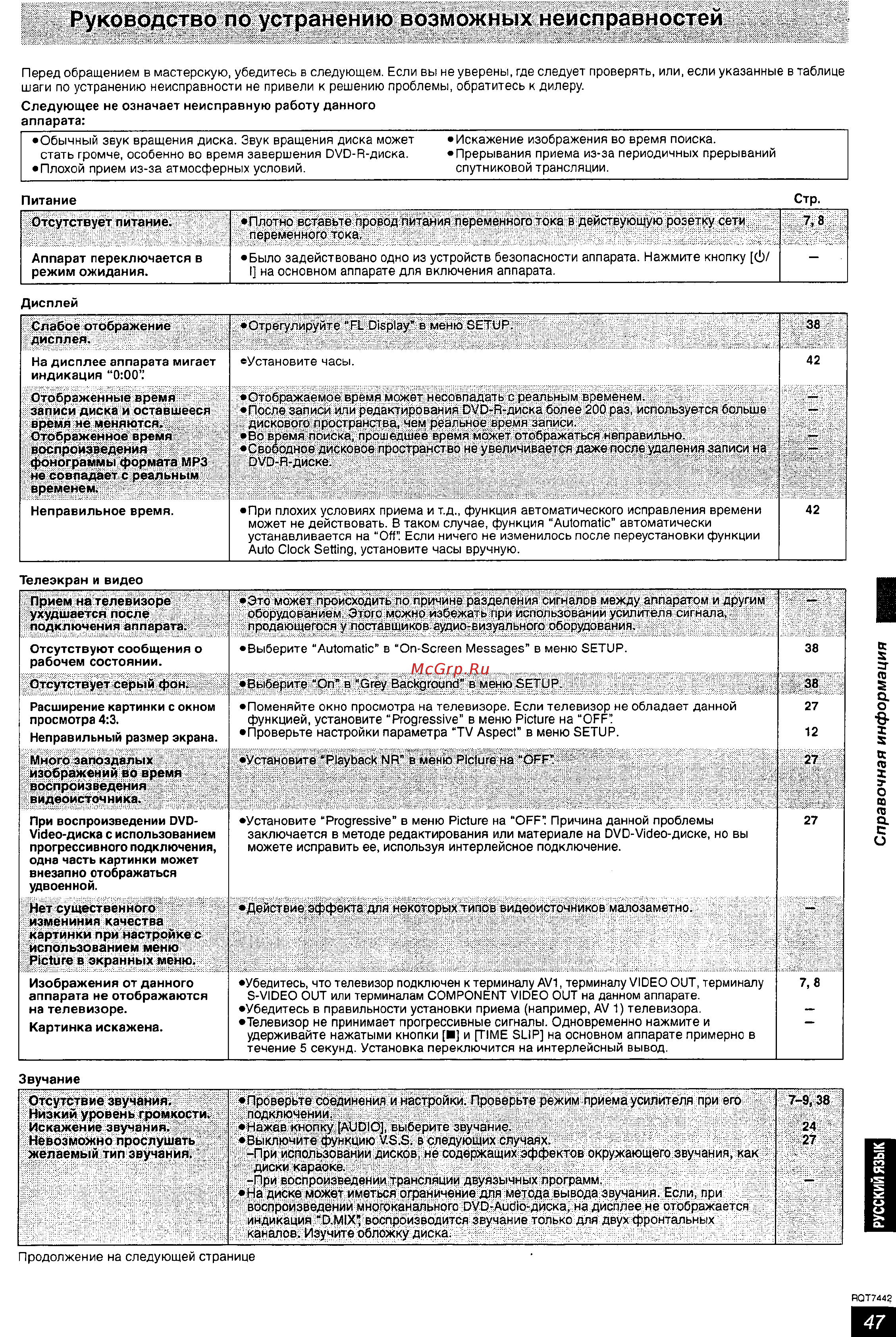 Panasonic DMR-E55 [47/50] Руководство по устранению возможных неисправностей