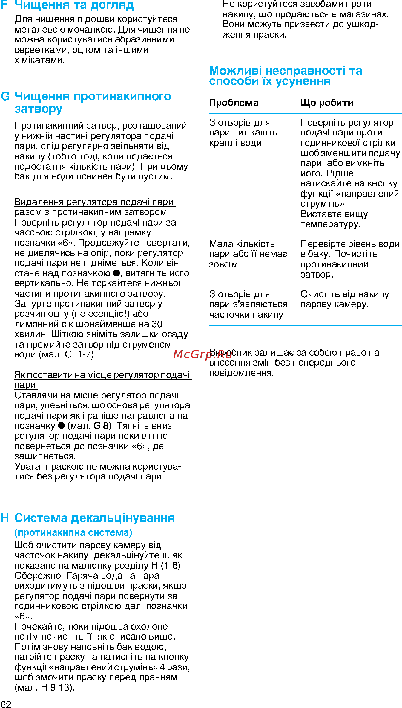 Braun ProStyle 710/SI17610 [62/70] Можлив несправност та способи тх усунення