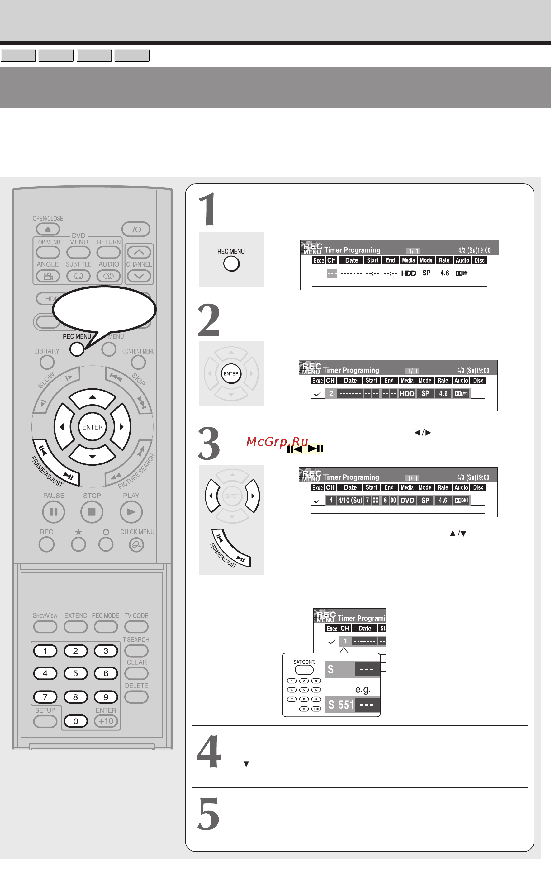 Toshiba RD-XS34SG [42/173] Программирование записи rec menu
