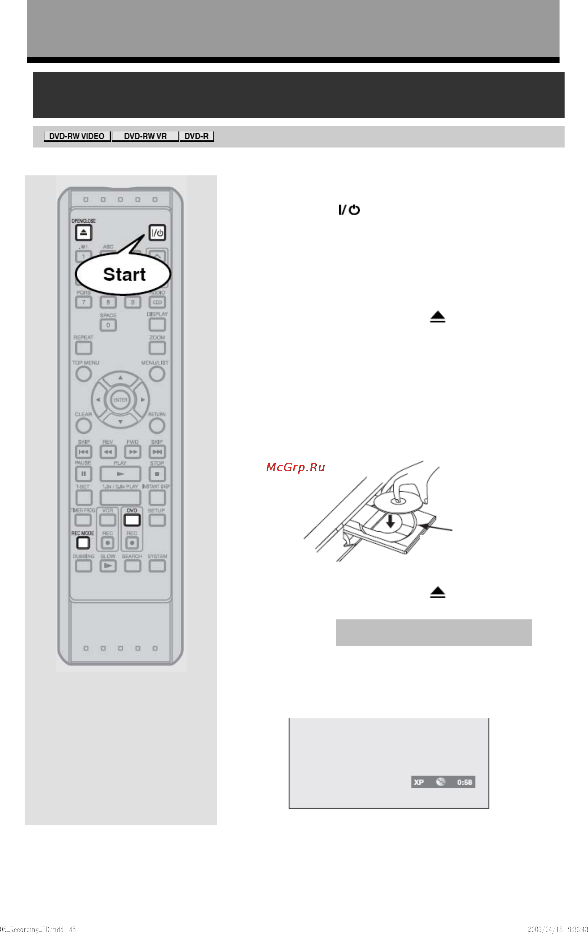 Toshiba D-VR40SE [48/148] Новная запись