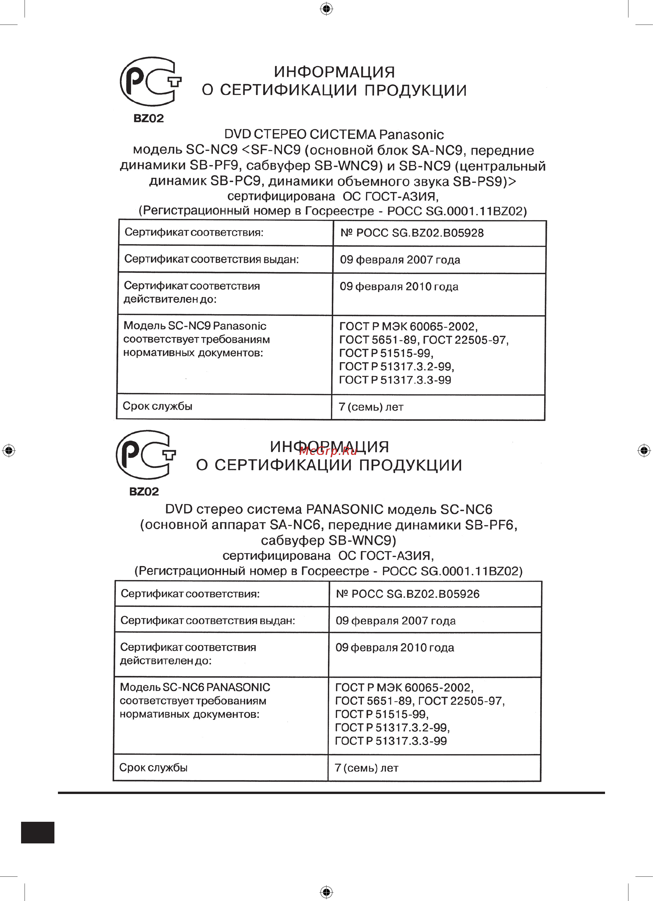 Panasonic SB-NC9GC-K Инструкция по эксплуатации онлайн [44/44] 30346