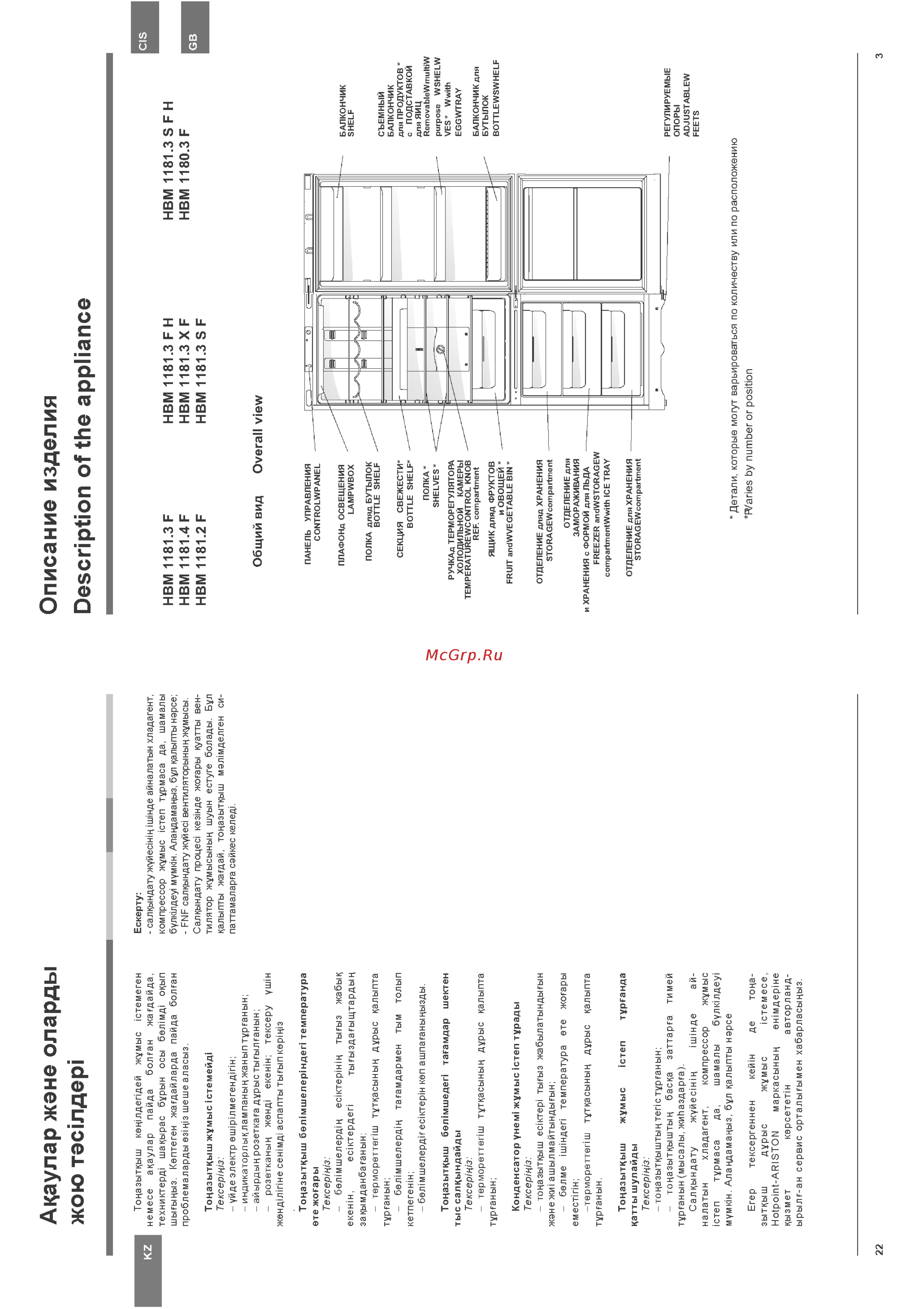 Hotpoint-Ariston HBT 1181.3 NF H [3/12] Описание изделия