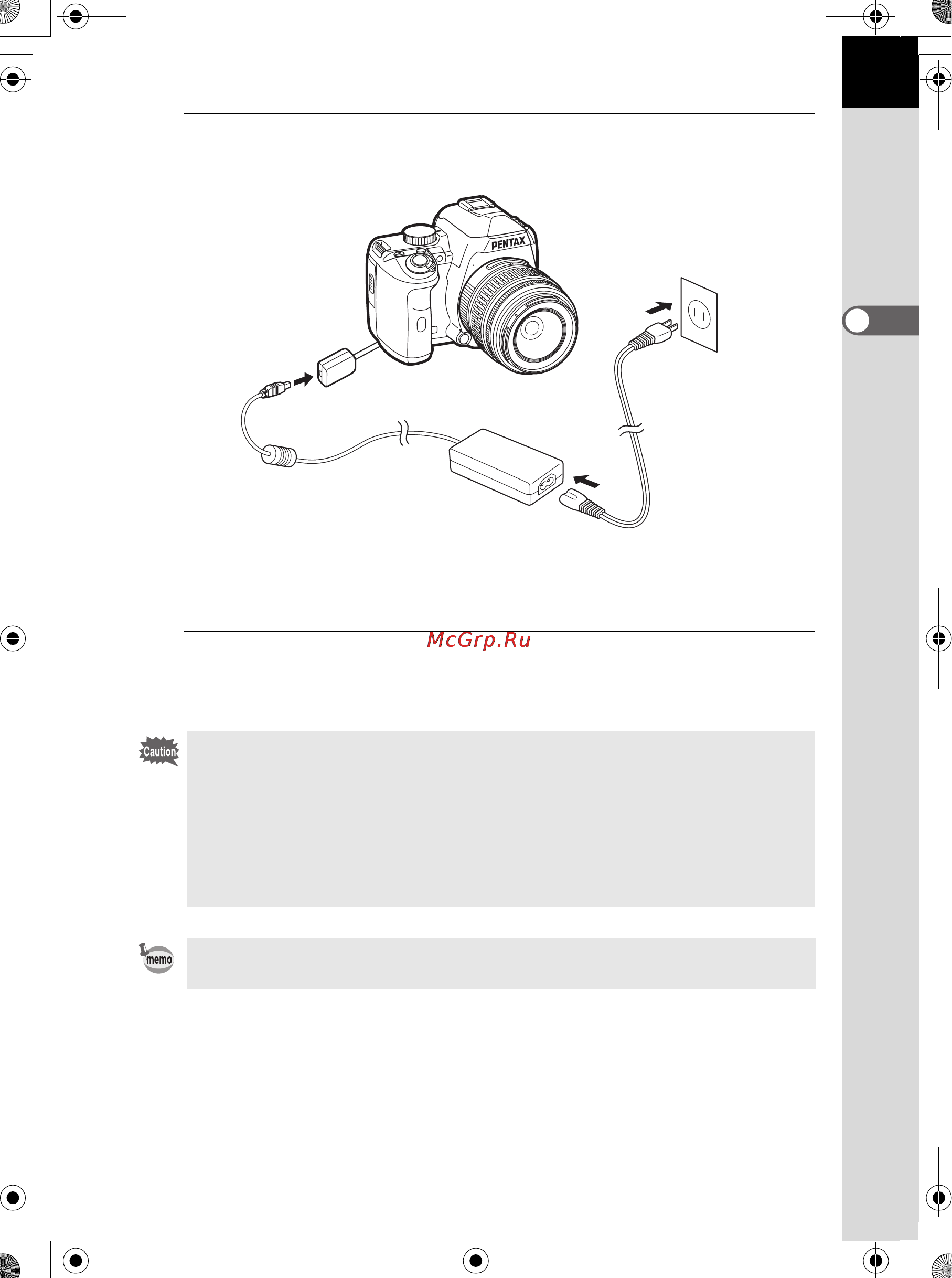 Pentax K-r+DA L18-55 White [37/102] Вставьте сетевой шнур со штекером в сетевую розетку