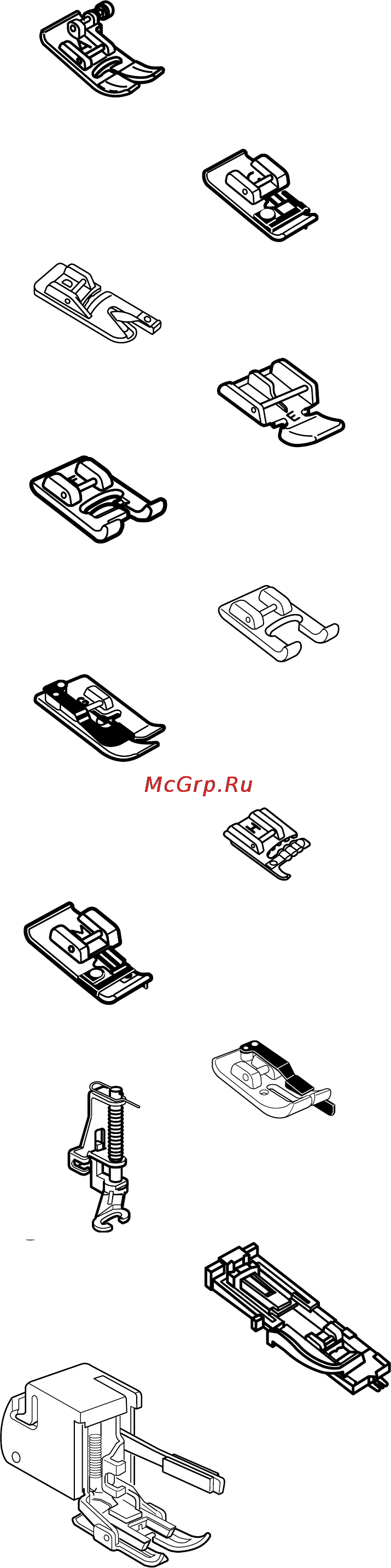 Janome Memory Craft 6500 [11/77] Назначение прижимных лапок