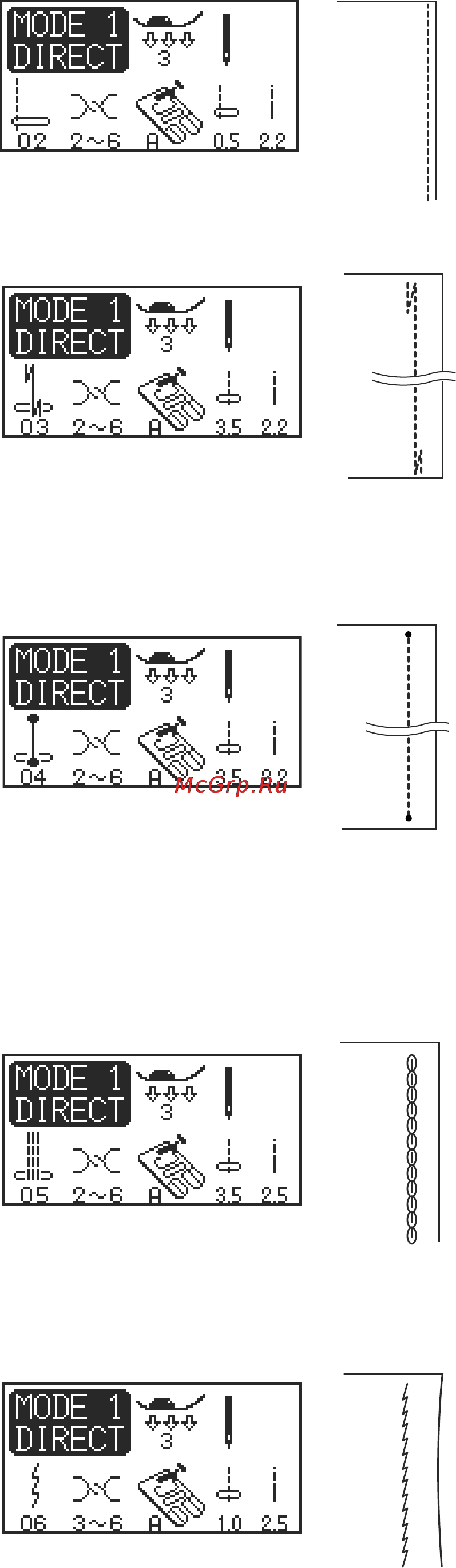 Janome MC 6500 P [28/77] Варианты прямого стежка