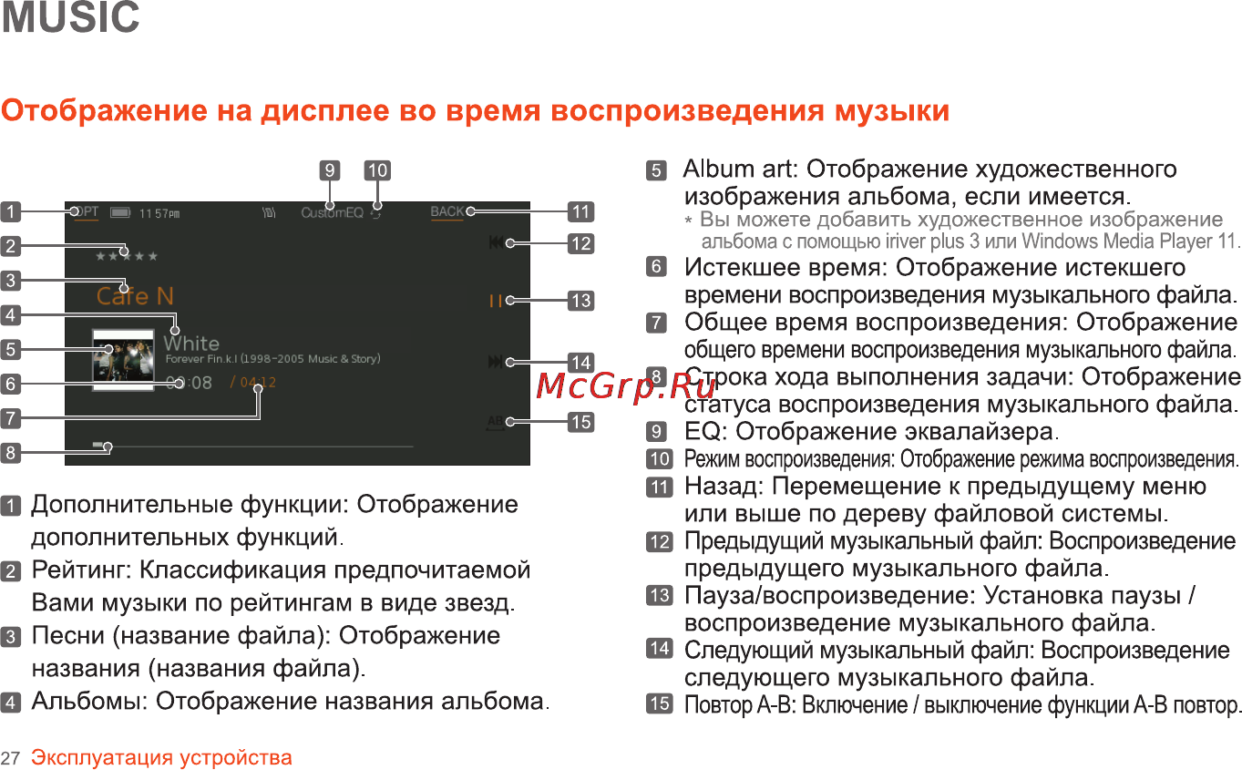Iriver SPINN [28/55] Отображение на дисплее во время воспроизведения музыки