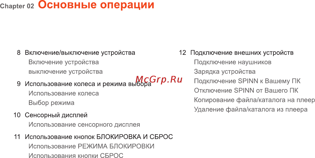 Iriver SPINN [8/55] Основные операции