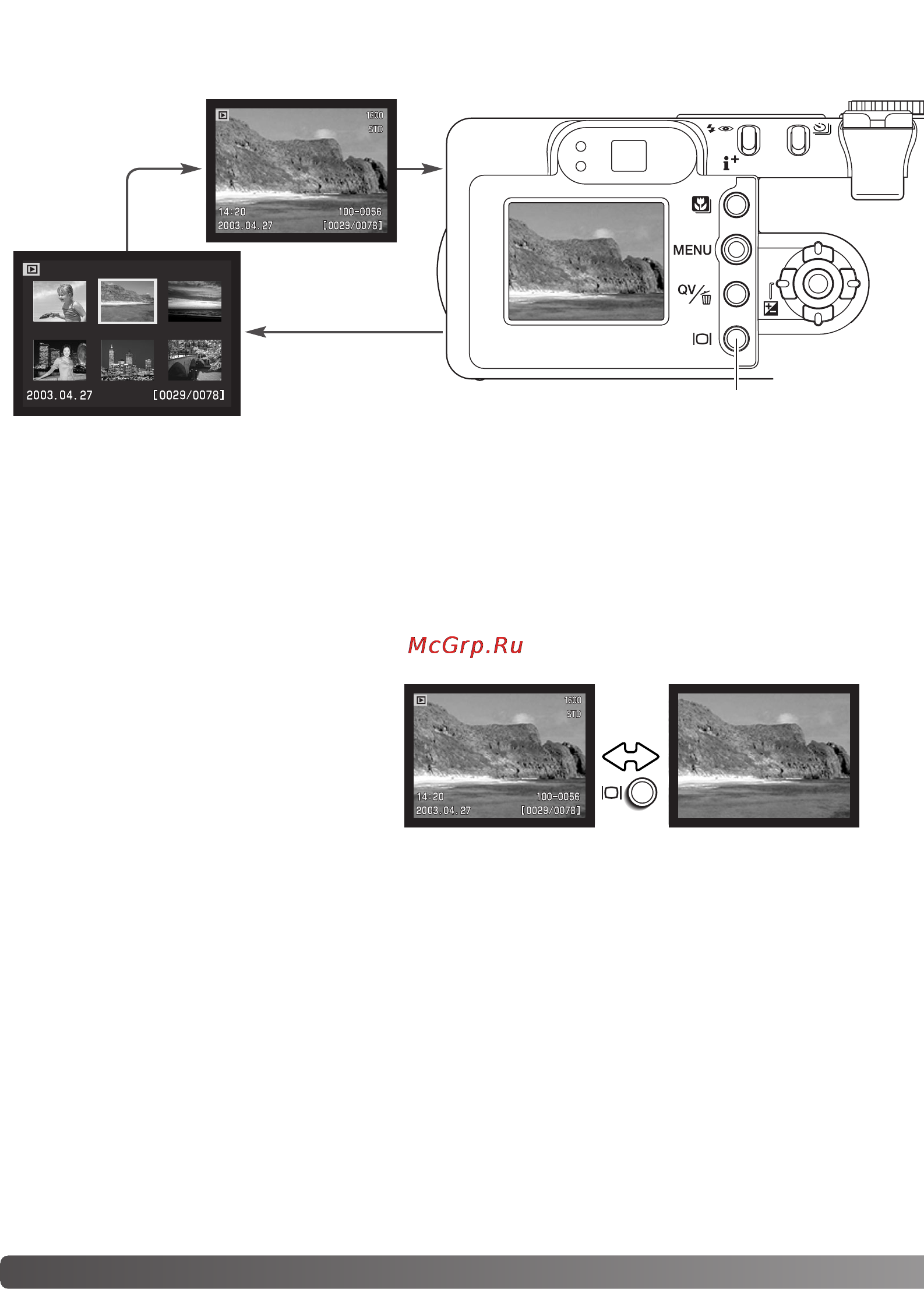 Minolta Dimage F200 [36/132] Функции кнопки дисплея в режиме быстрого просмотра qv