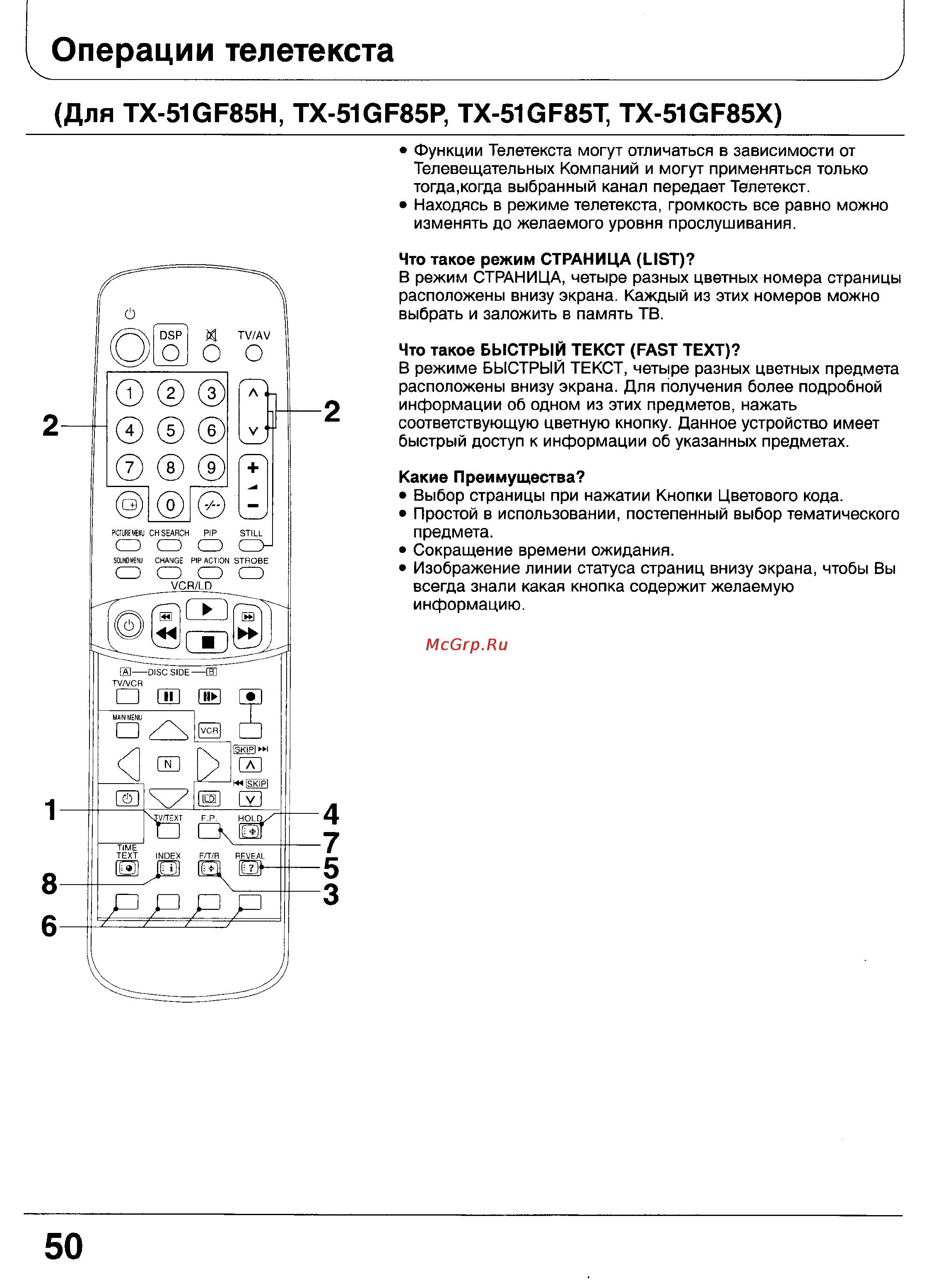 Panasonic TC-51GF85 [49/57] Операции телетекста