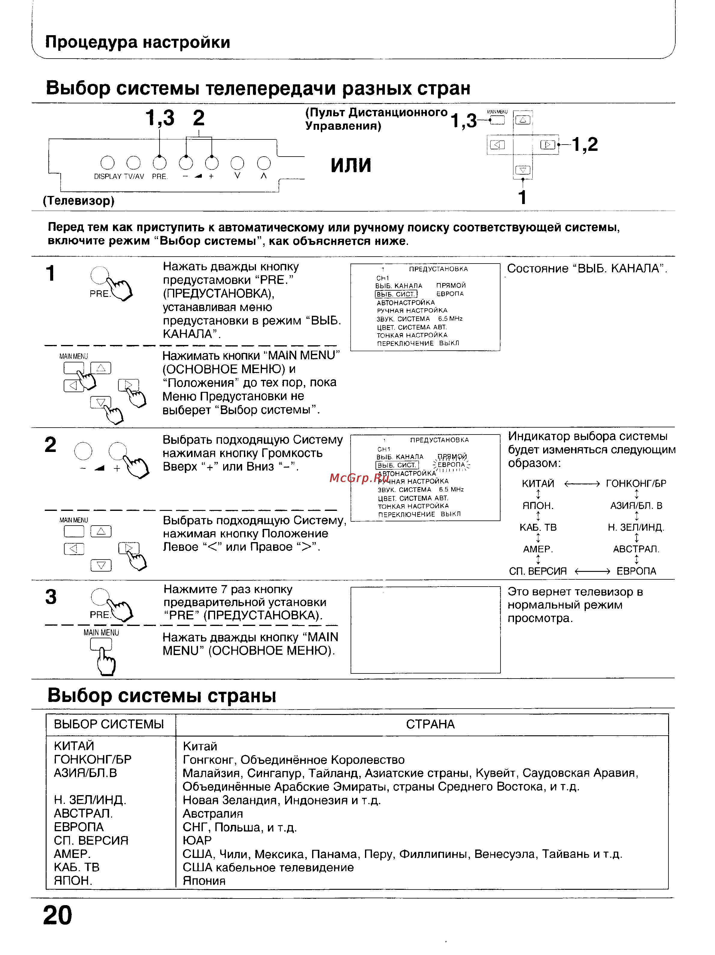 Panasonic TX-47WG25 [20/58] Выбор системы страны