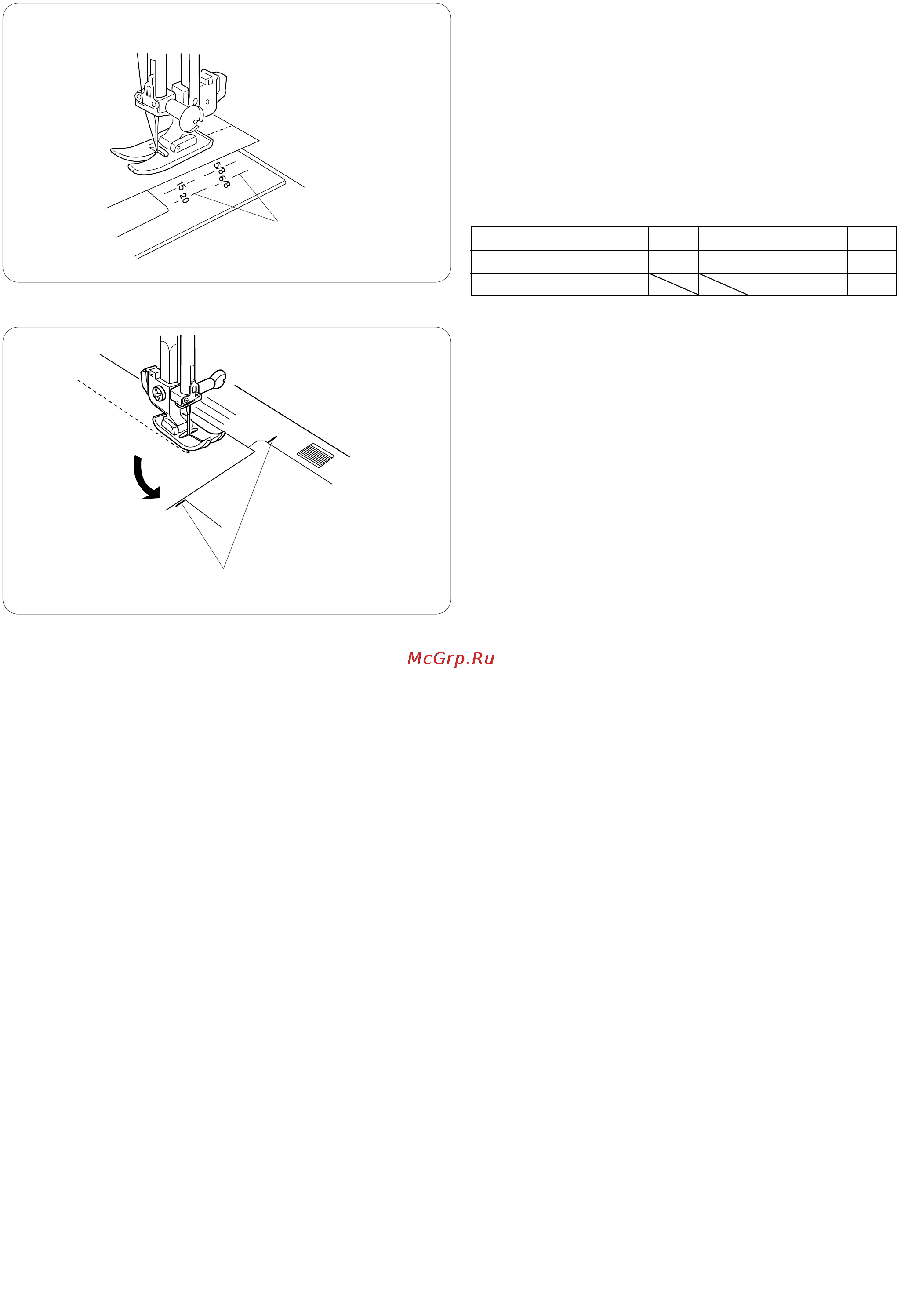 Janome 625 E [21/45] Направительные линии на игольной пластине