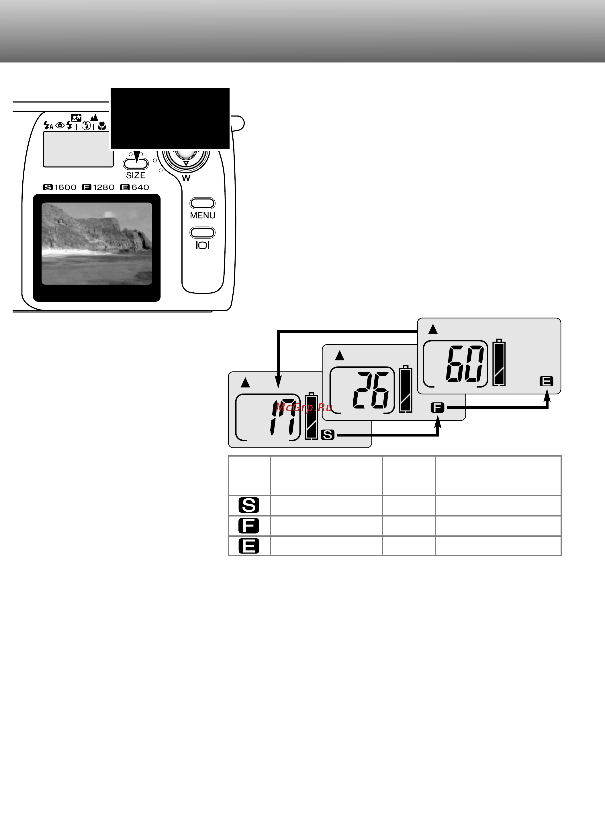 Minolta Dimage E203 [22/56] Кнопка выбора размеров изображения