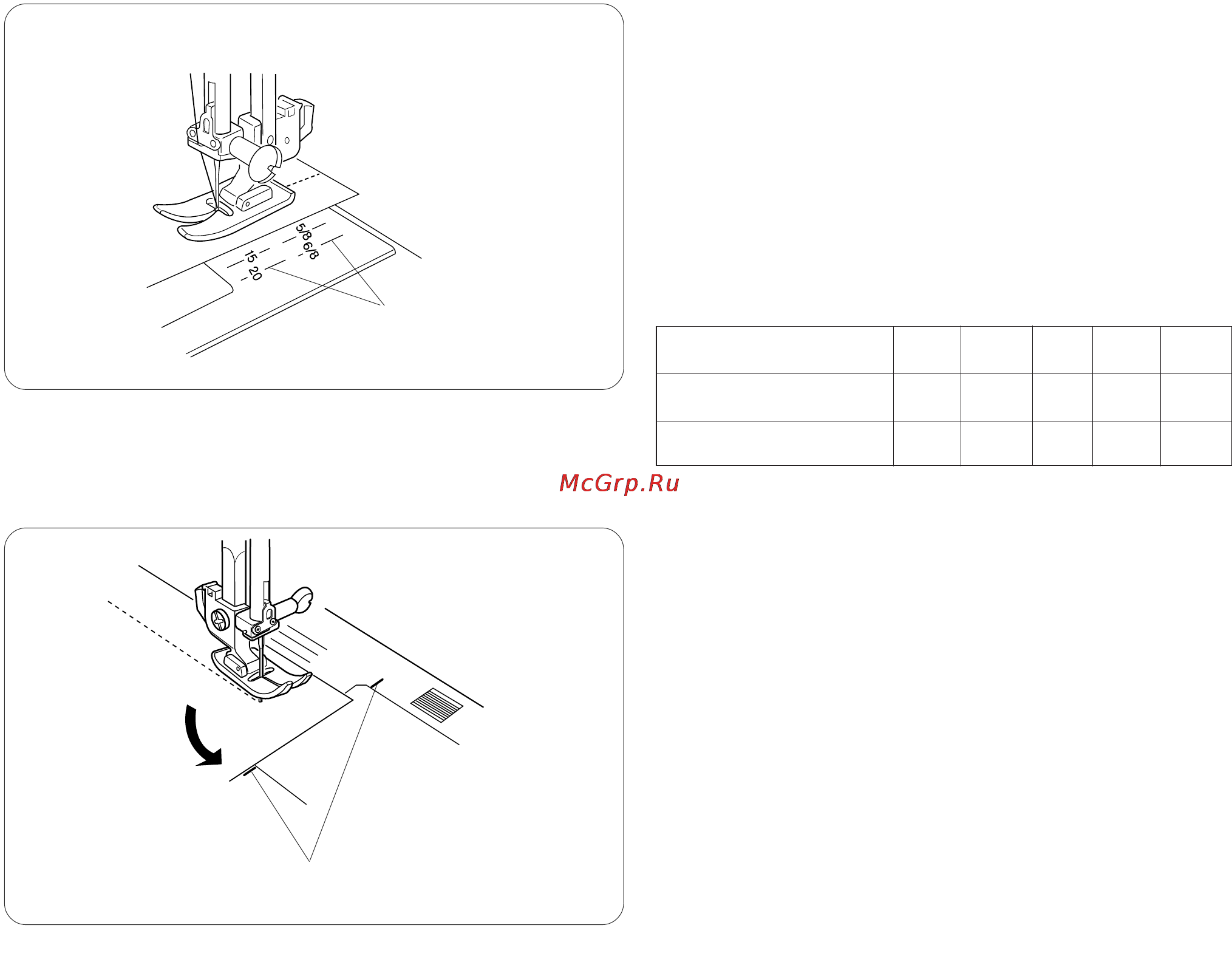 Janome 509 [19/34] Направительные линии на игольной пластине
