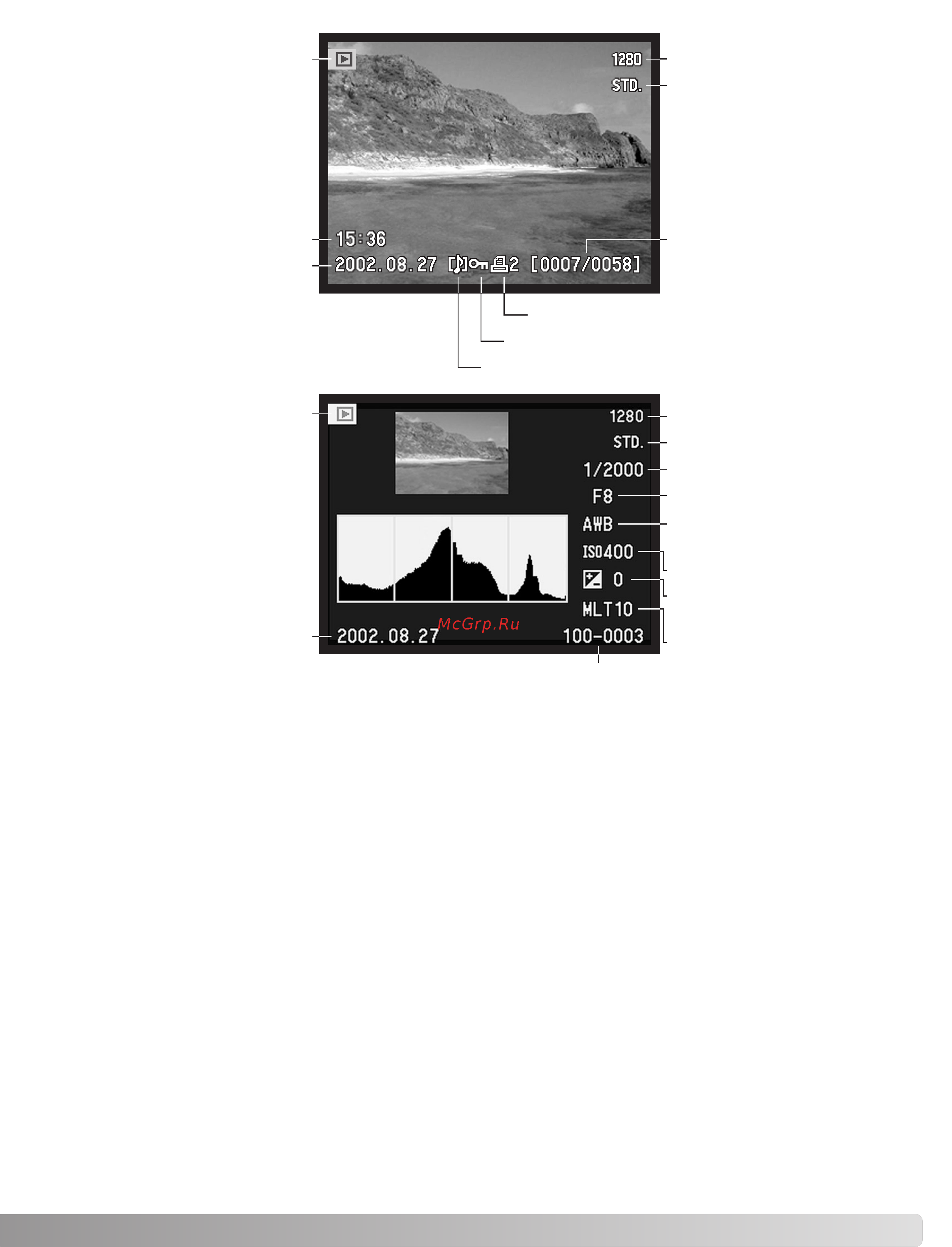 Minolta Dimage 7Hi [17/156] Экран монитора режим qv и режим воспроизведения