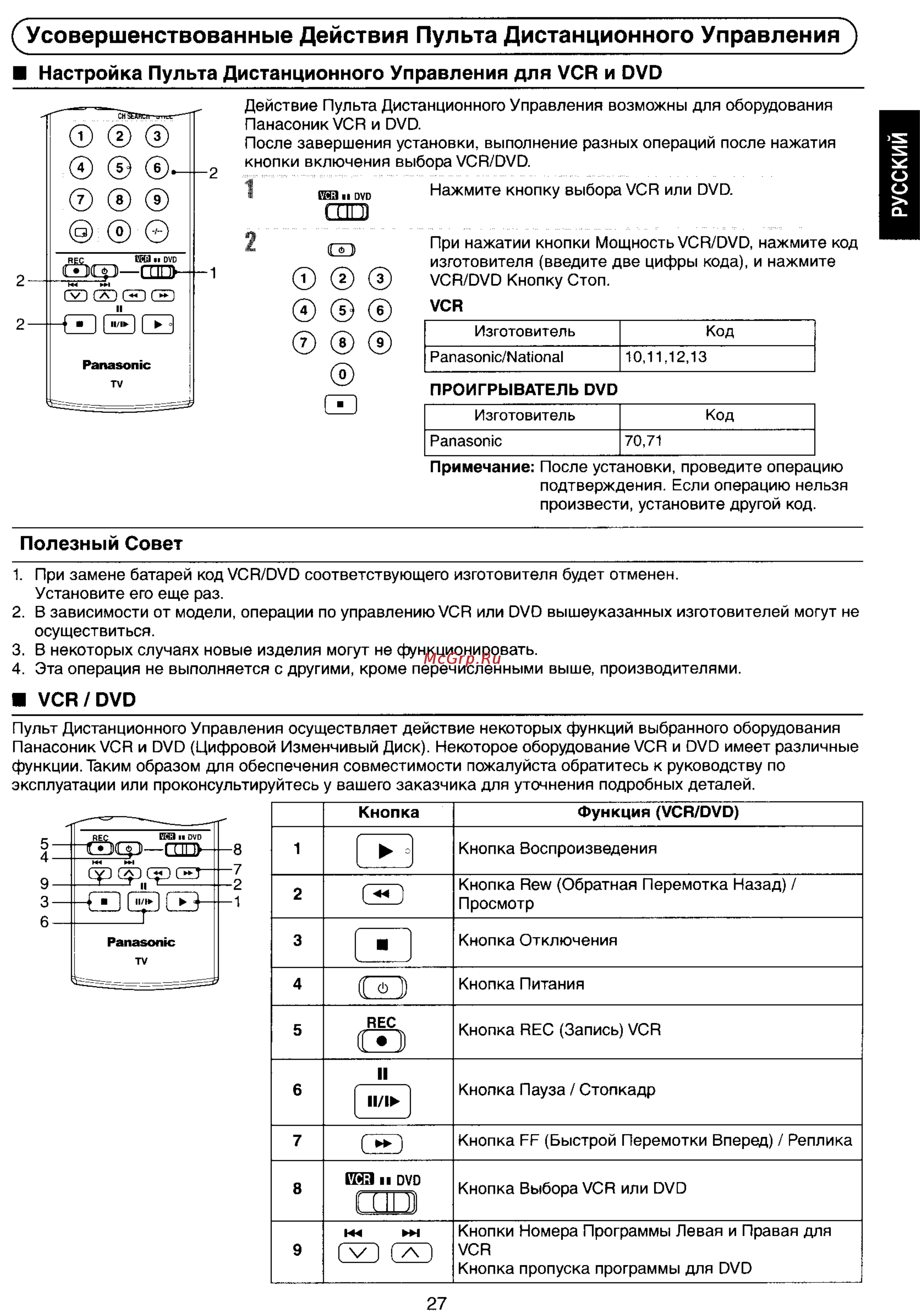 Panasonic TX-34P800T [27/33] Усовершенствованные действия пульта дистанционного управления