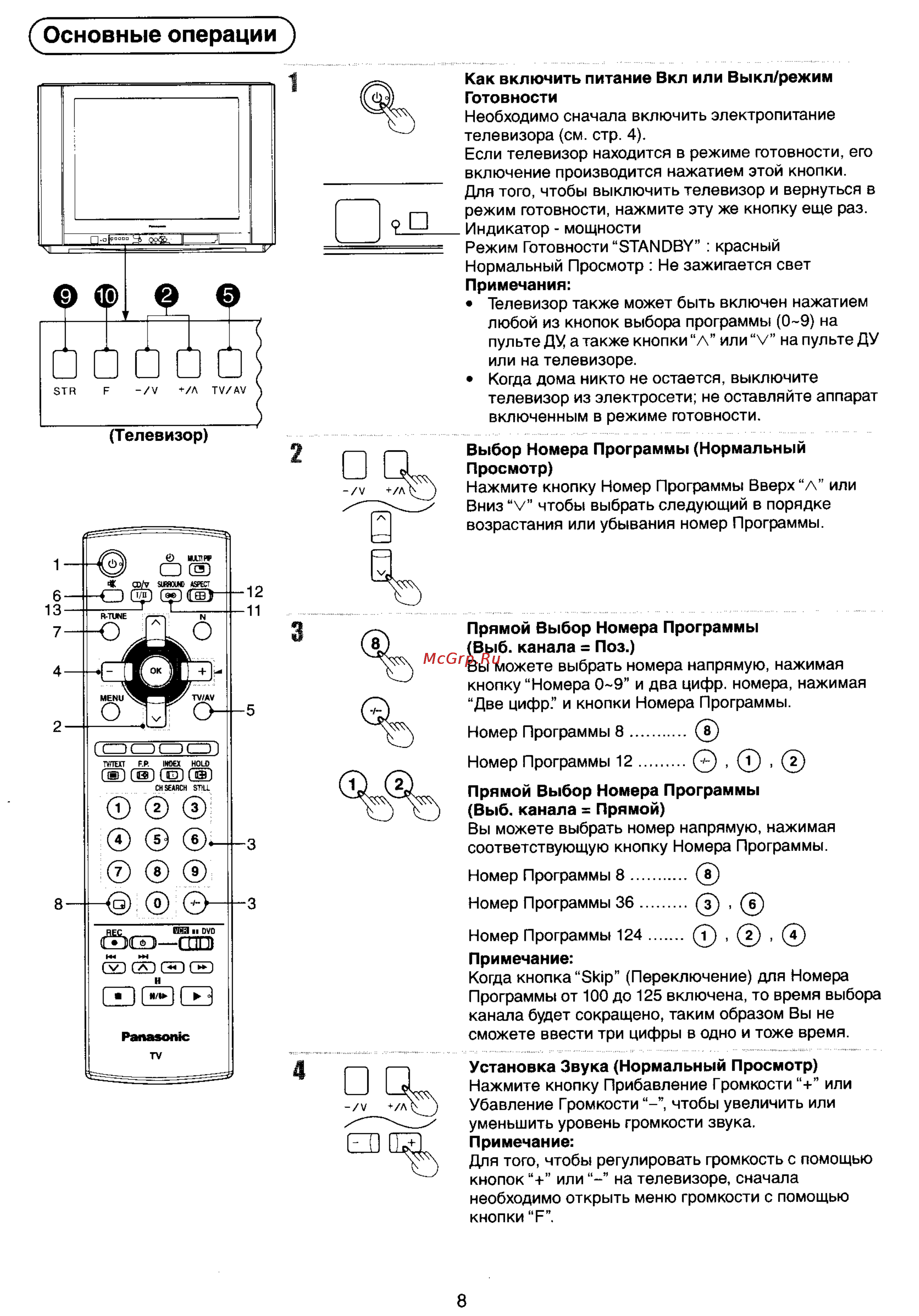 Panasonic TX-34P800T [8/33] Основные операции