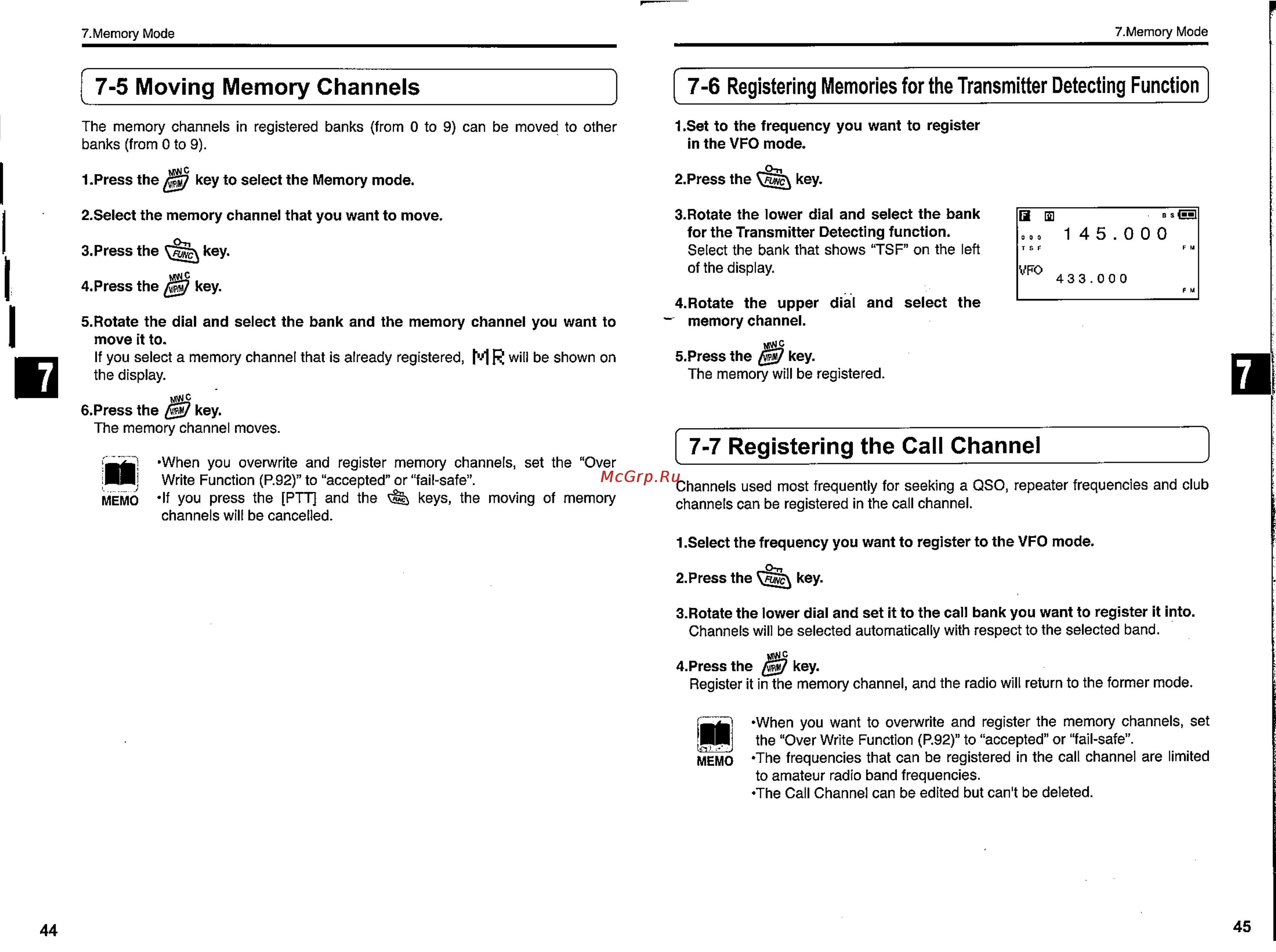 Alinco DJ-G7 [23/58] 5 moving memory channels 7 6 registering memories for the transmitter detecting function