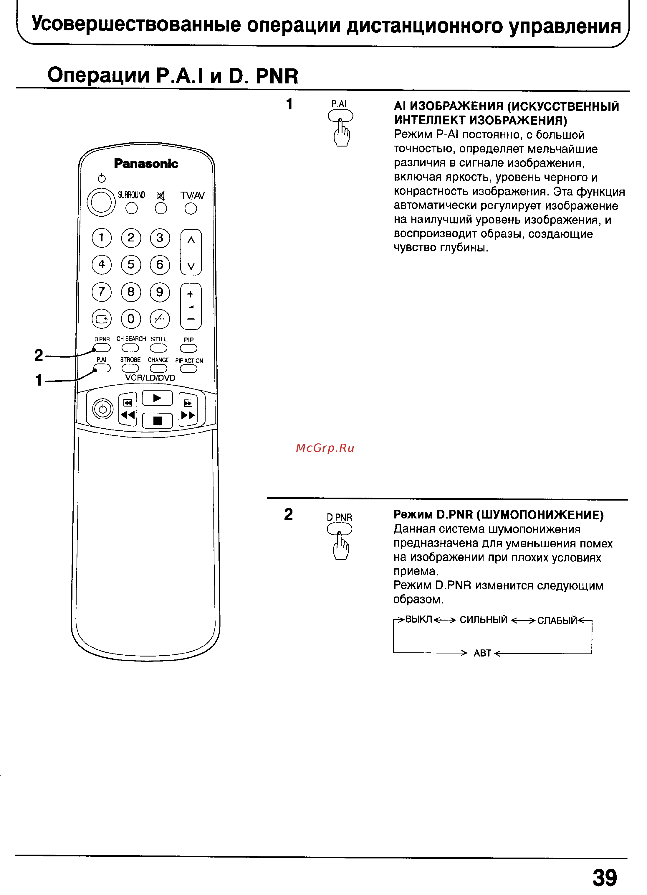 Panasonic TX-33P100T [38/59] Операции p a i и d pnr