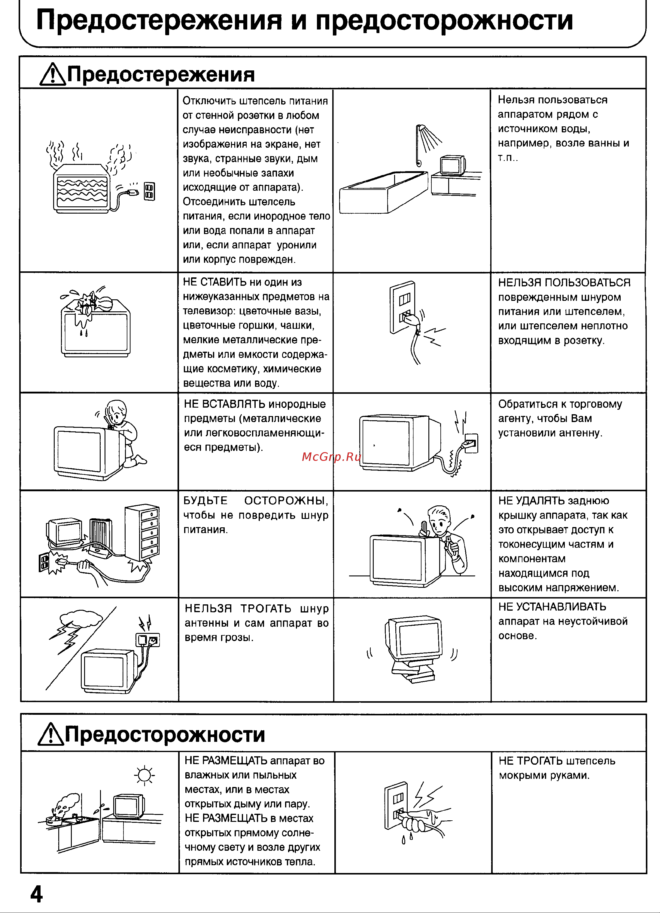 Panasonic TX-29P100T [4/59] Предостережения и предосторожности