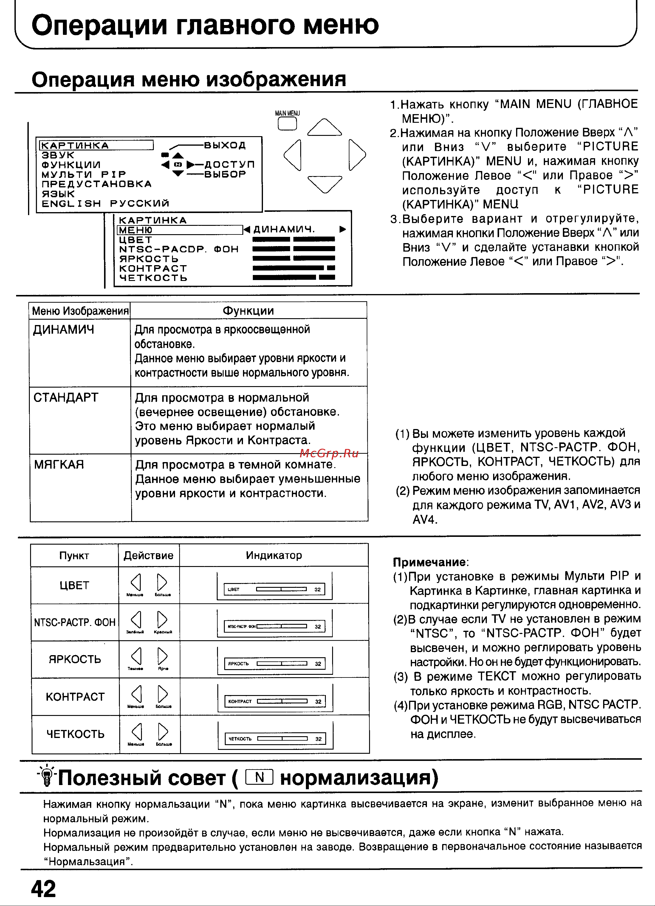 Panasonic TX-29P100T [40/59] Операции главного меню