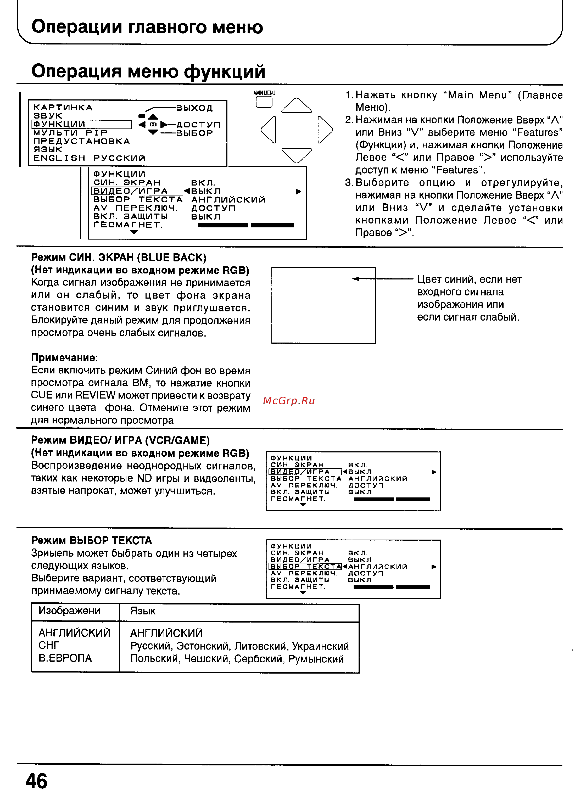 Panasonic TX-29P100T [44/59] Операции главного меню