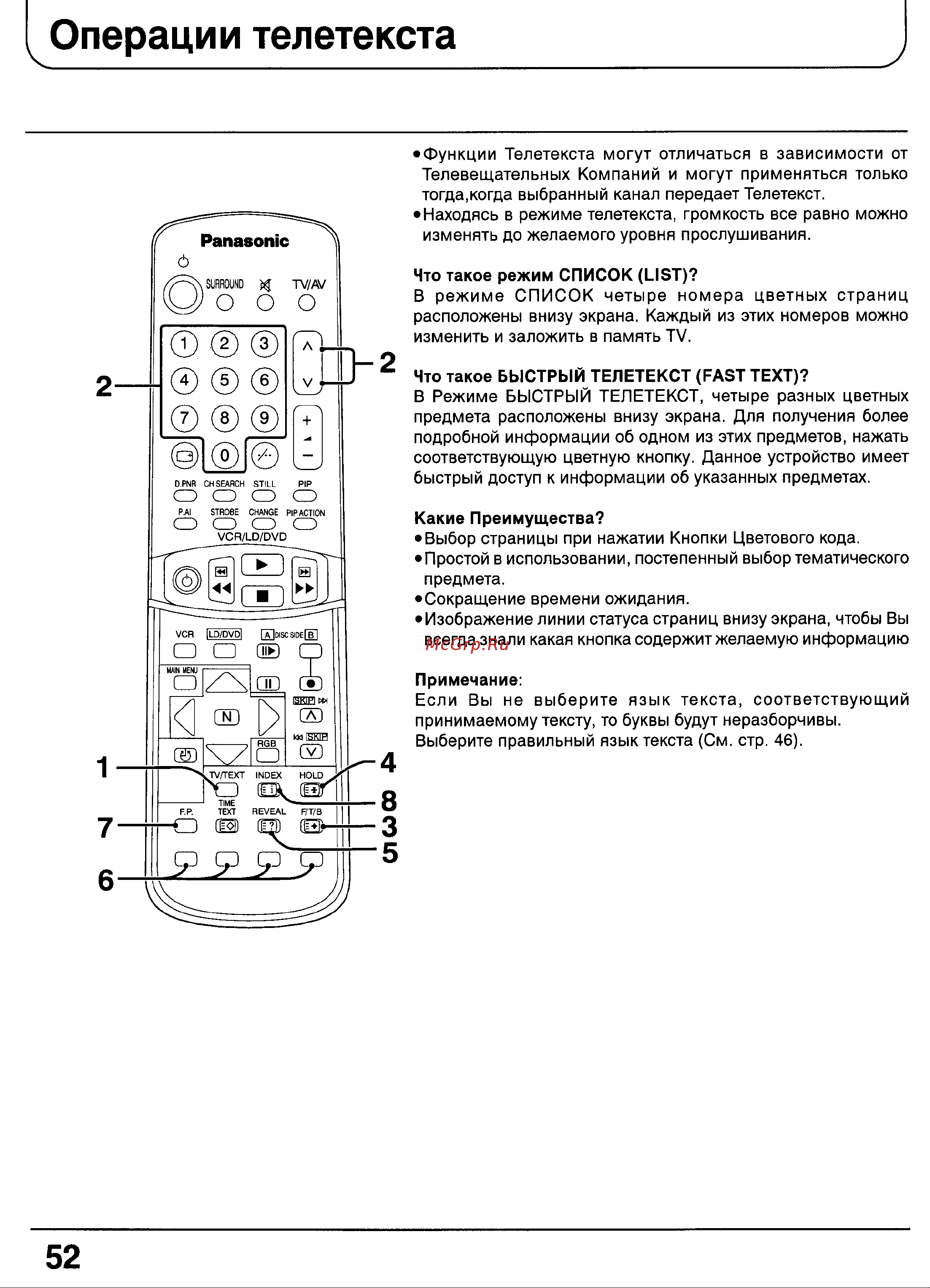 Panasonic TX-29P100T [50/59] I операции телетекста