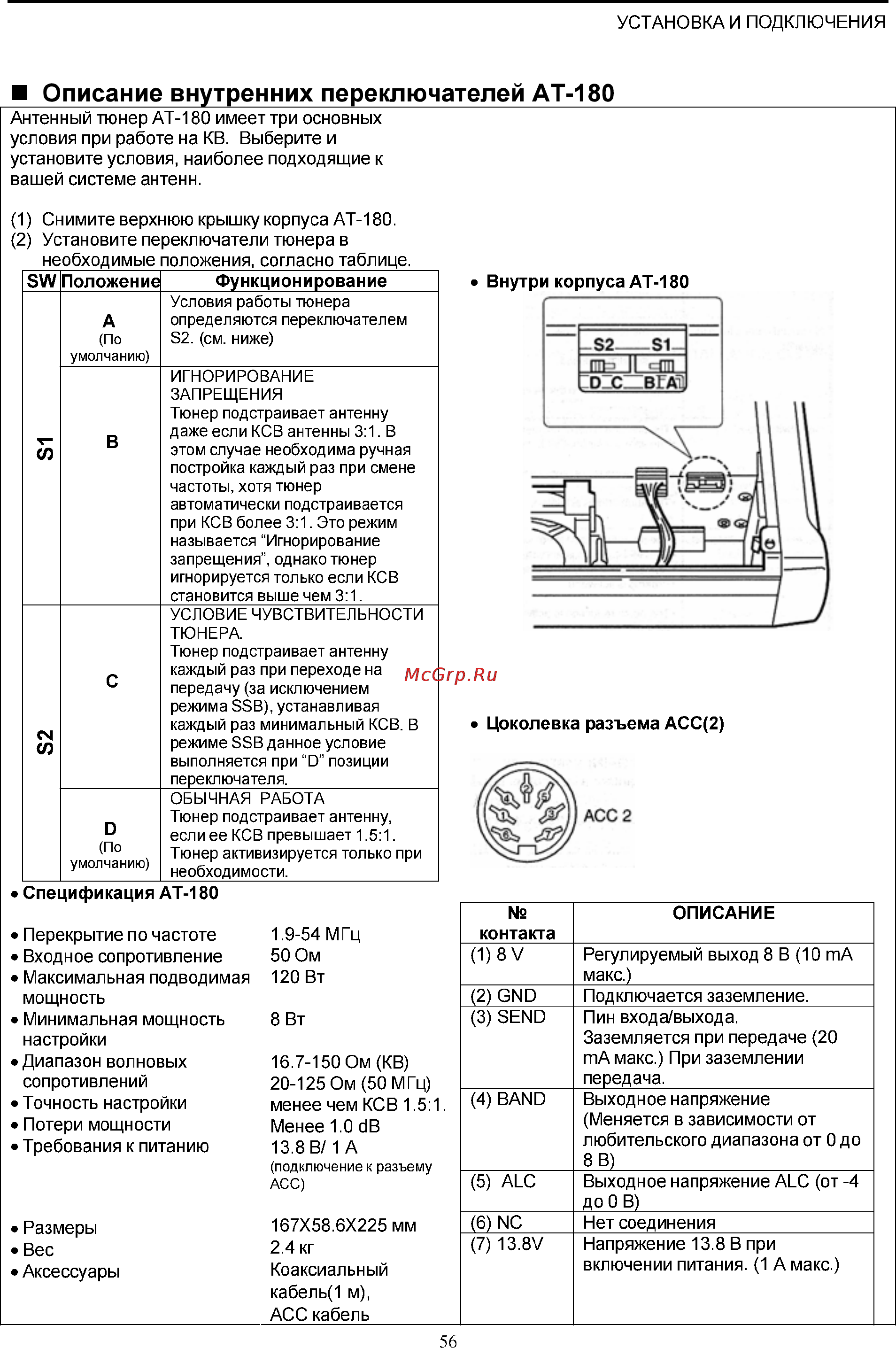 Icom IC-718 [56/65] И описание внутренних переключателей ат 180