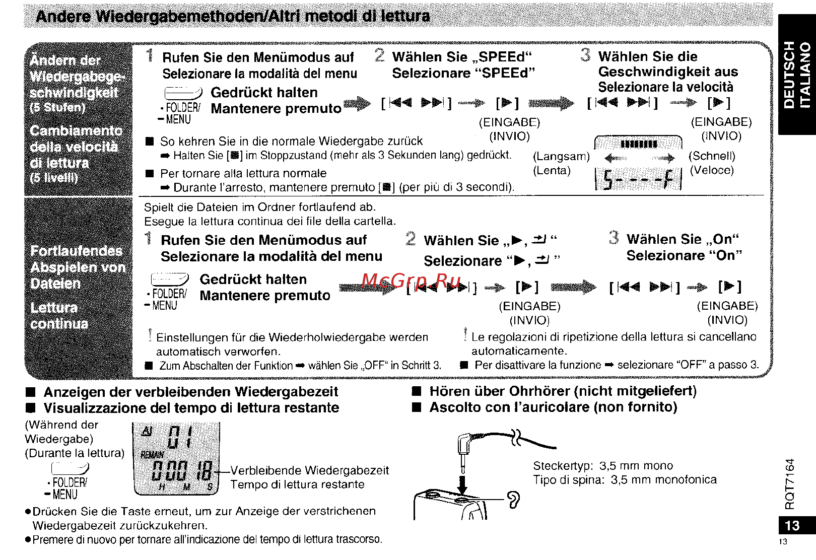 Panasonic RR-QR160 [13/22] Andere wiedergabemethoden altri metodi di lettura