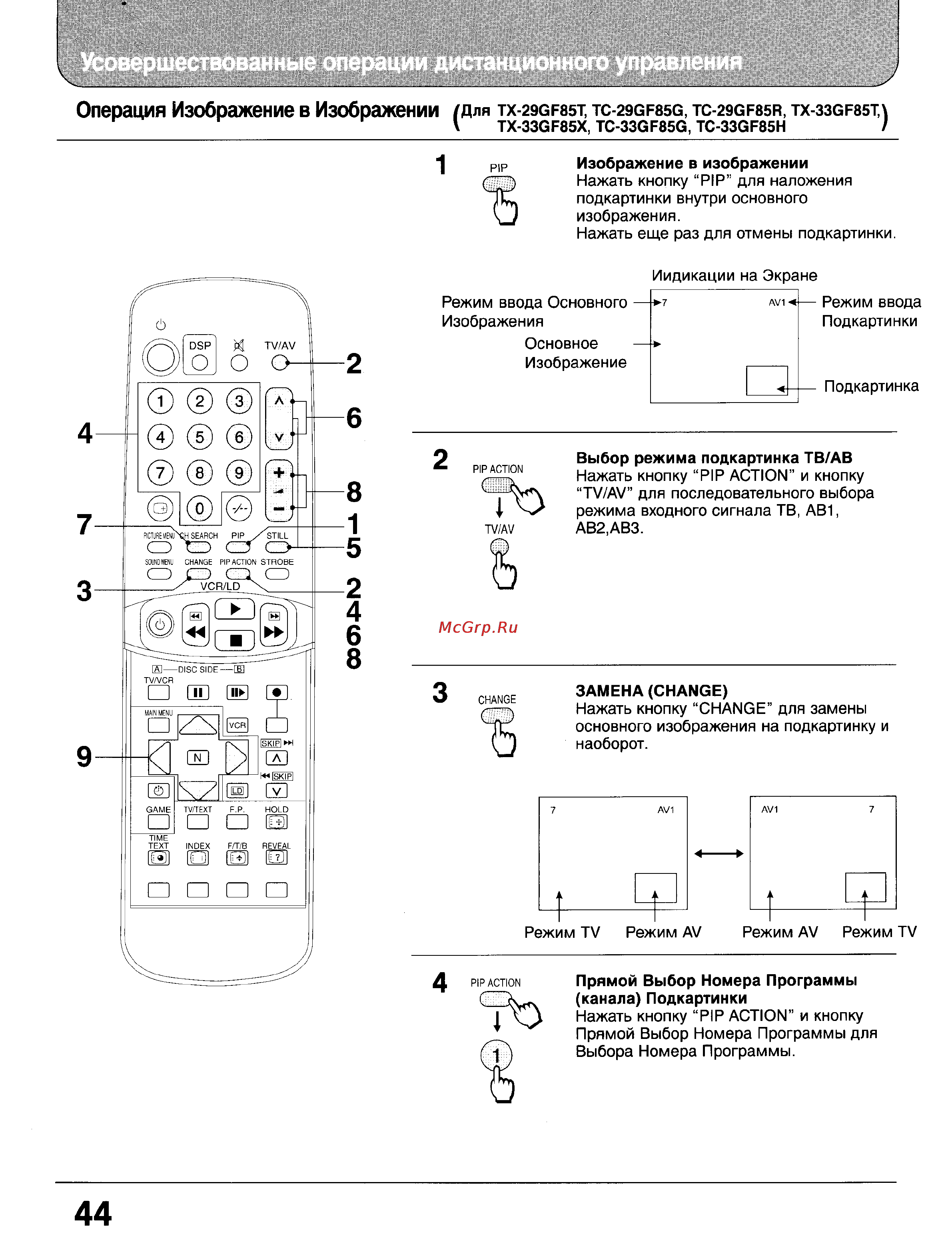 Panasonic TX-33GF85 [44/55] Усовершествованные операции дистанционного управления