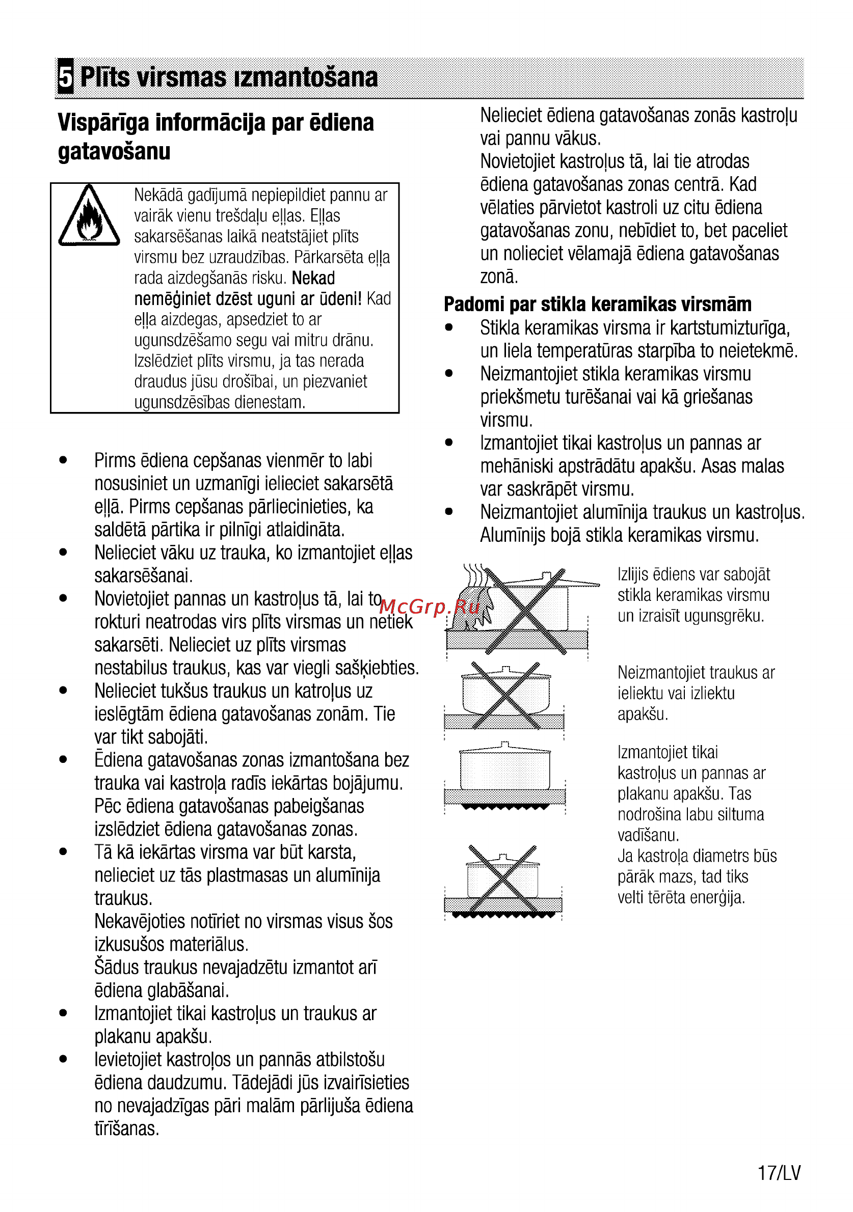 Beko CSE 67100 GW [17/92] Plîts virsmas izmantosana