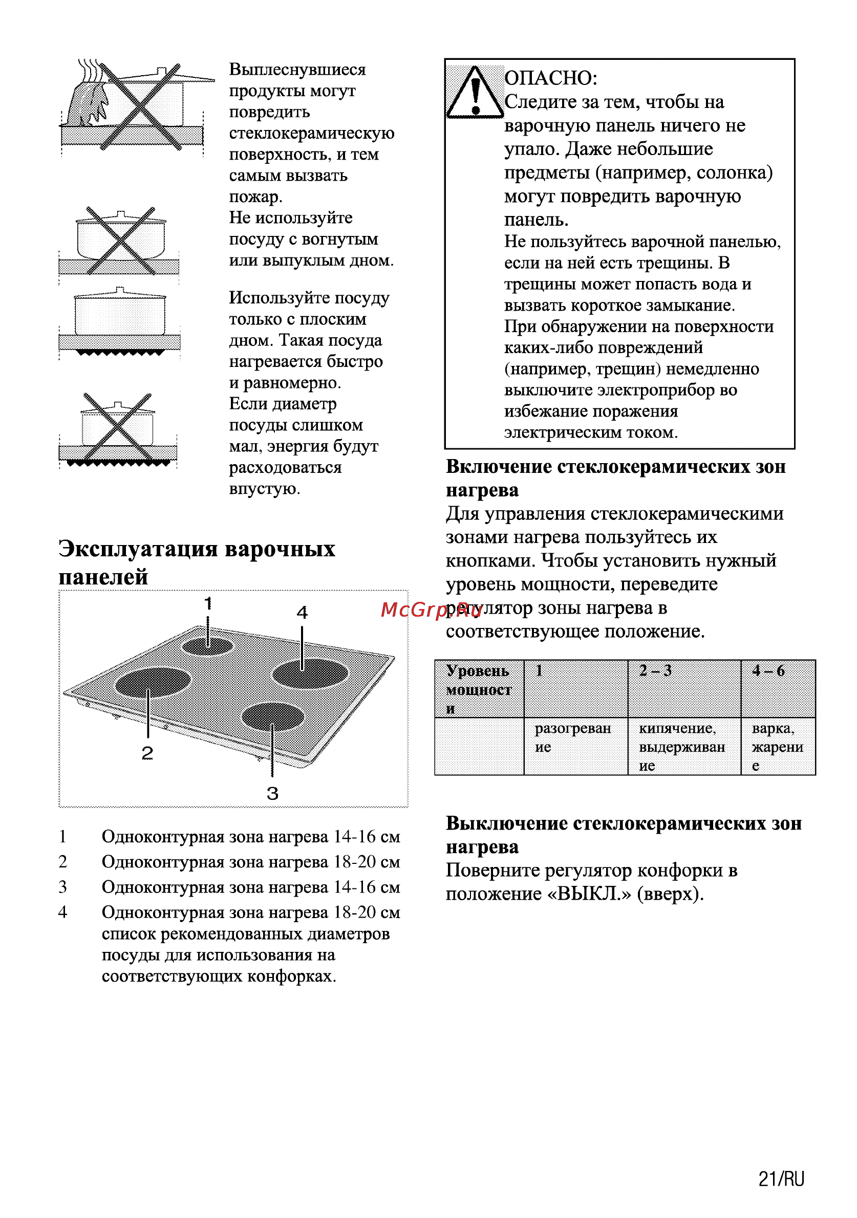 Beko CSE 67100 GW [77/92] Эксплуатация варочных панелей