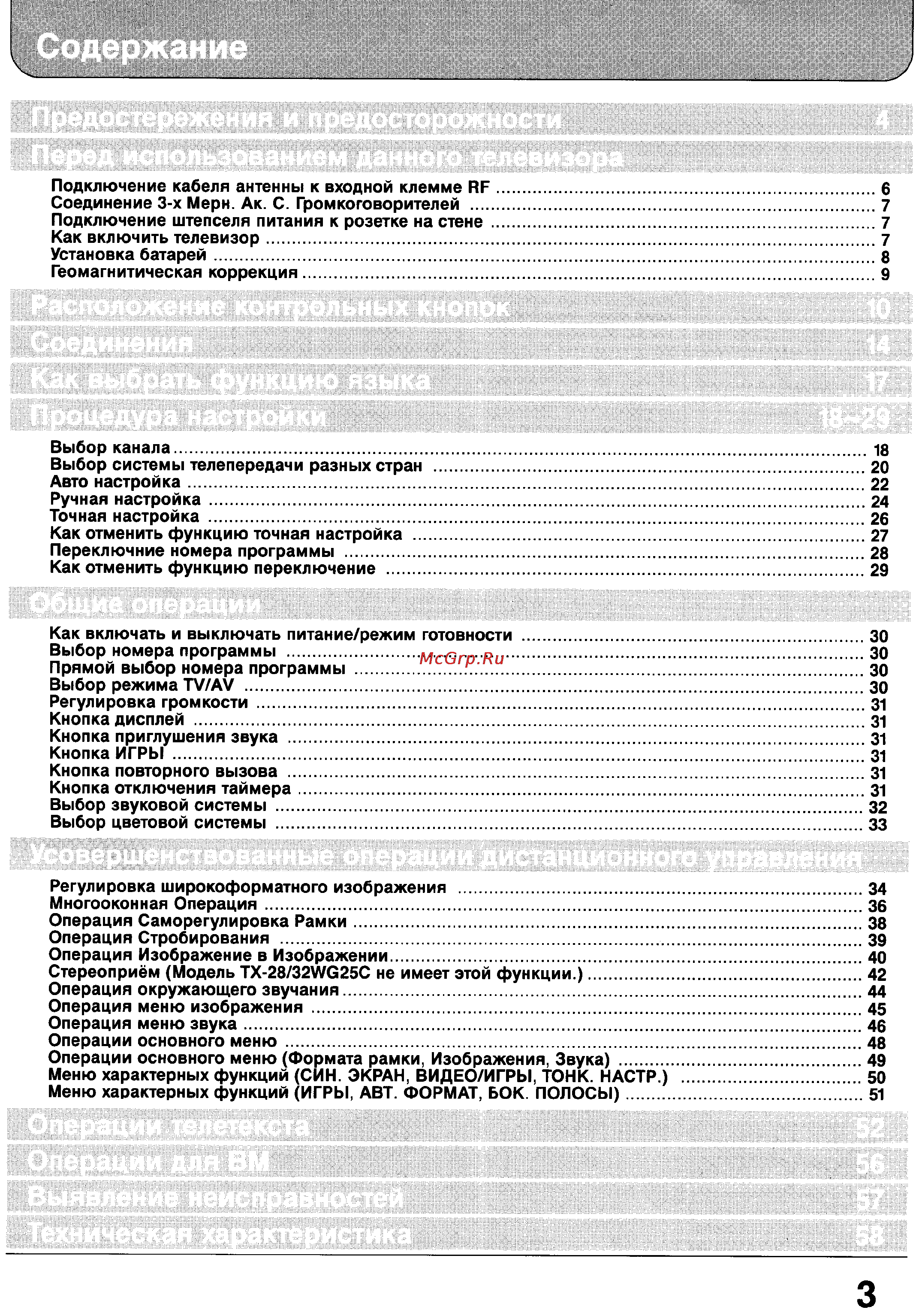 Panasonic TX-28WG25 [3/59] Содержание