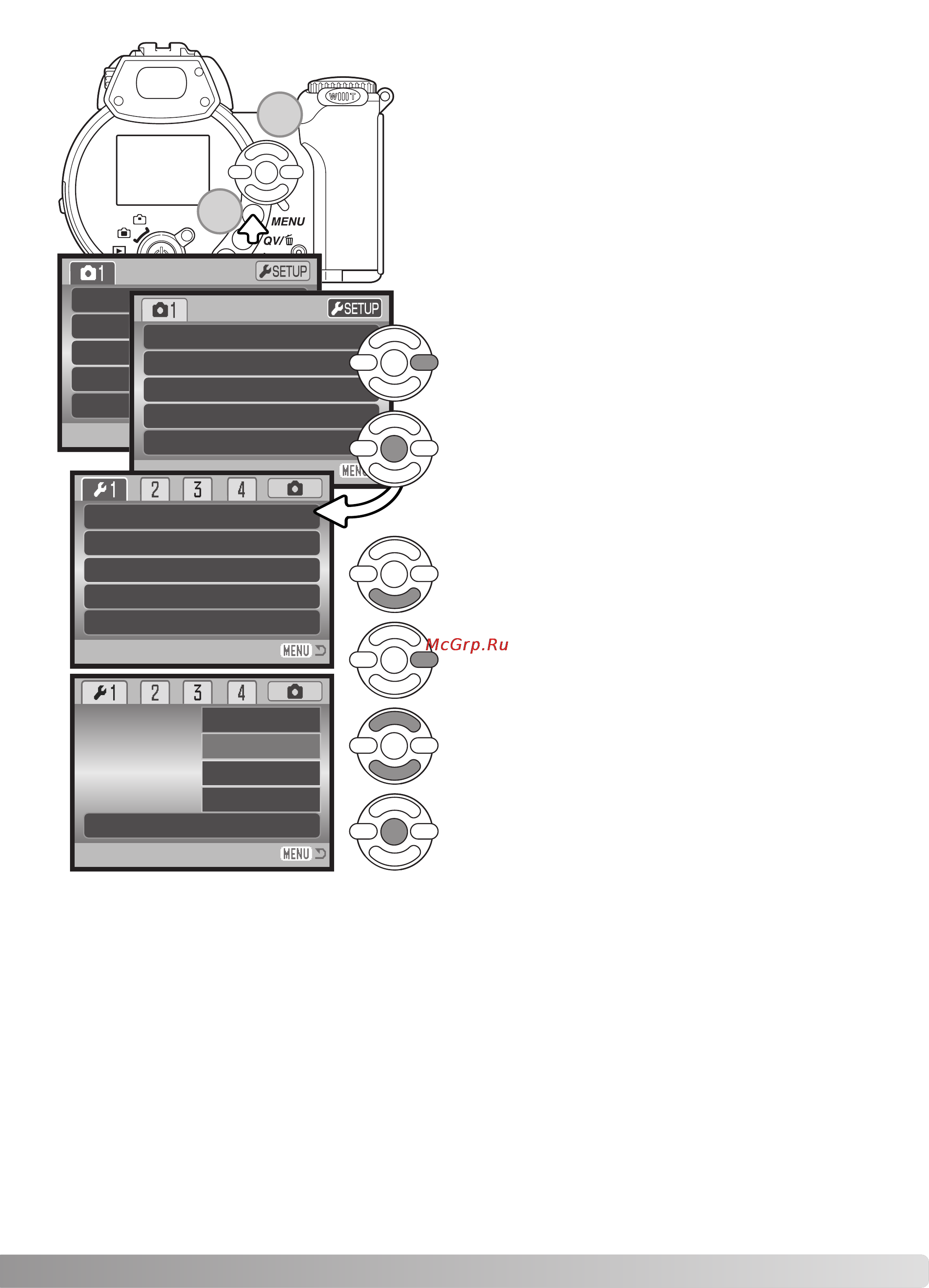 Konica Minolta Dimage Z2 [19/124] В некоторых странах пользователи возможно должны будут поменять используемый по умолчанию язык ме ню для доступа к меню нажмите кнопку меню 1 внешний вид меню разработан для наиболее удобного управления с помощью кнопок контроллера