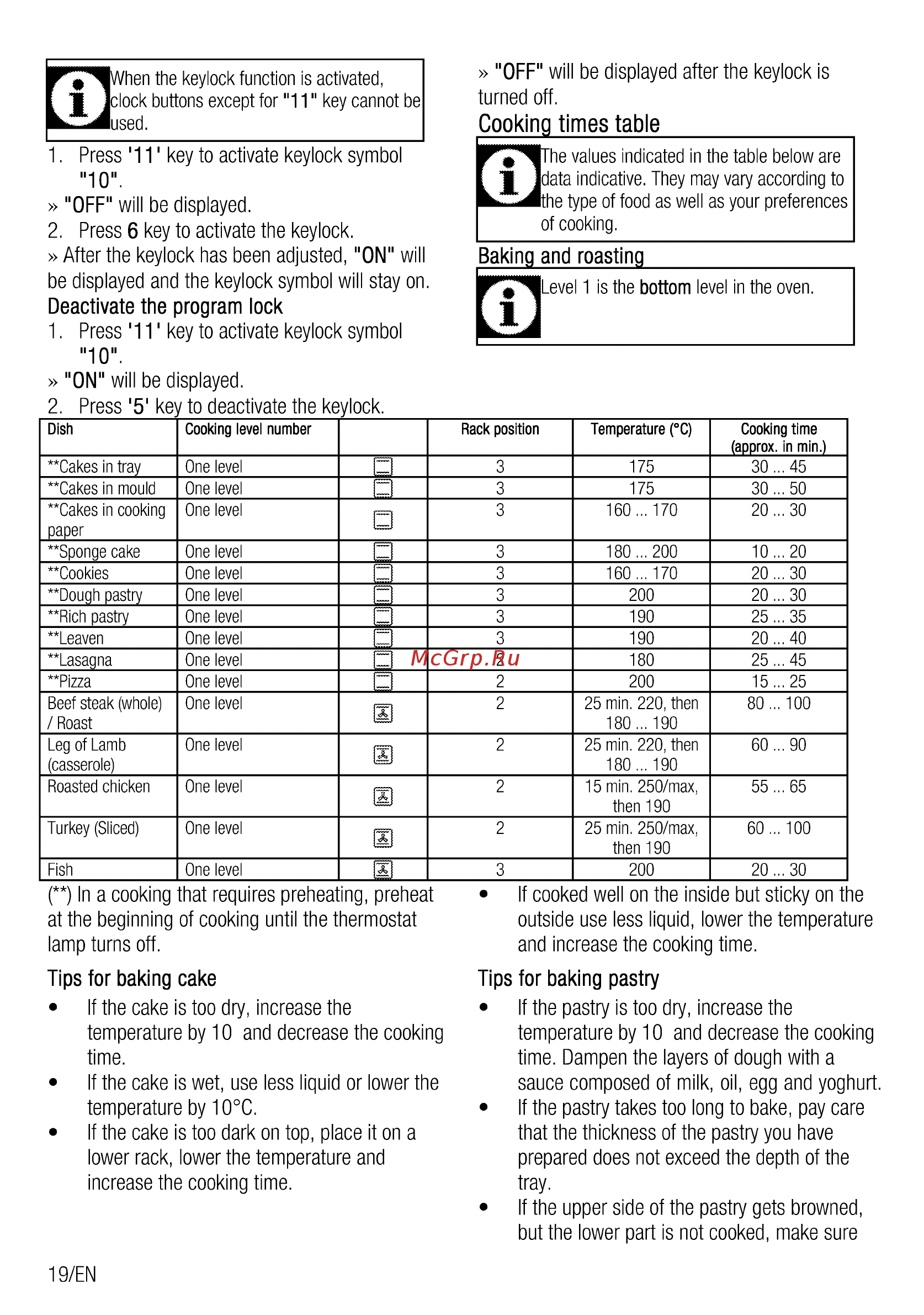 Beko CSE 57300 GW [20/84] Cooking times table